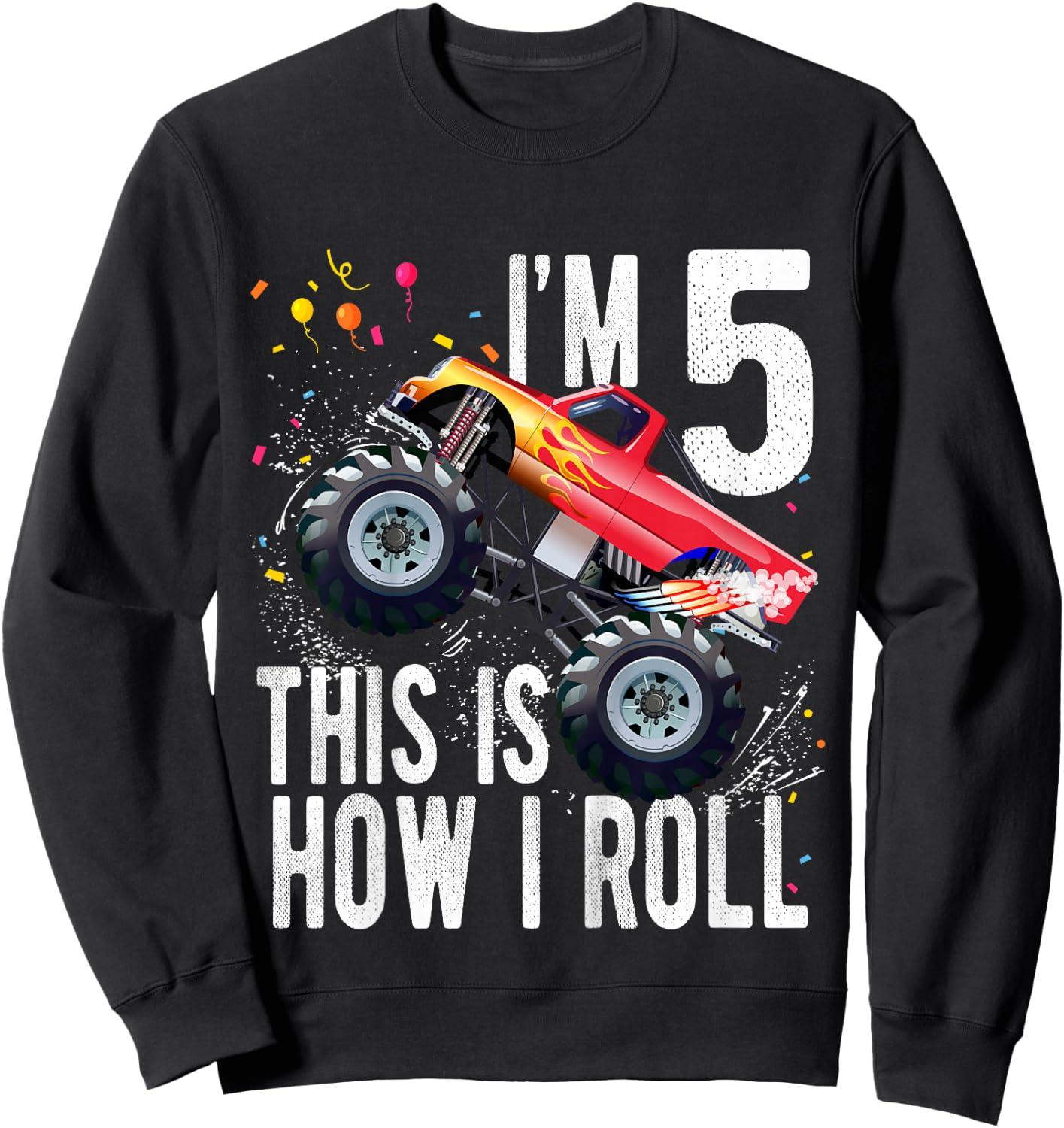 Kids 5 Year Old Shirt 5th Birthday Boy Monster Truck Car Sweatshirt - Sweatshirt | Black