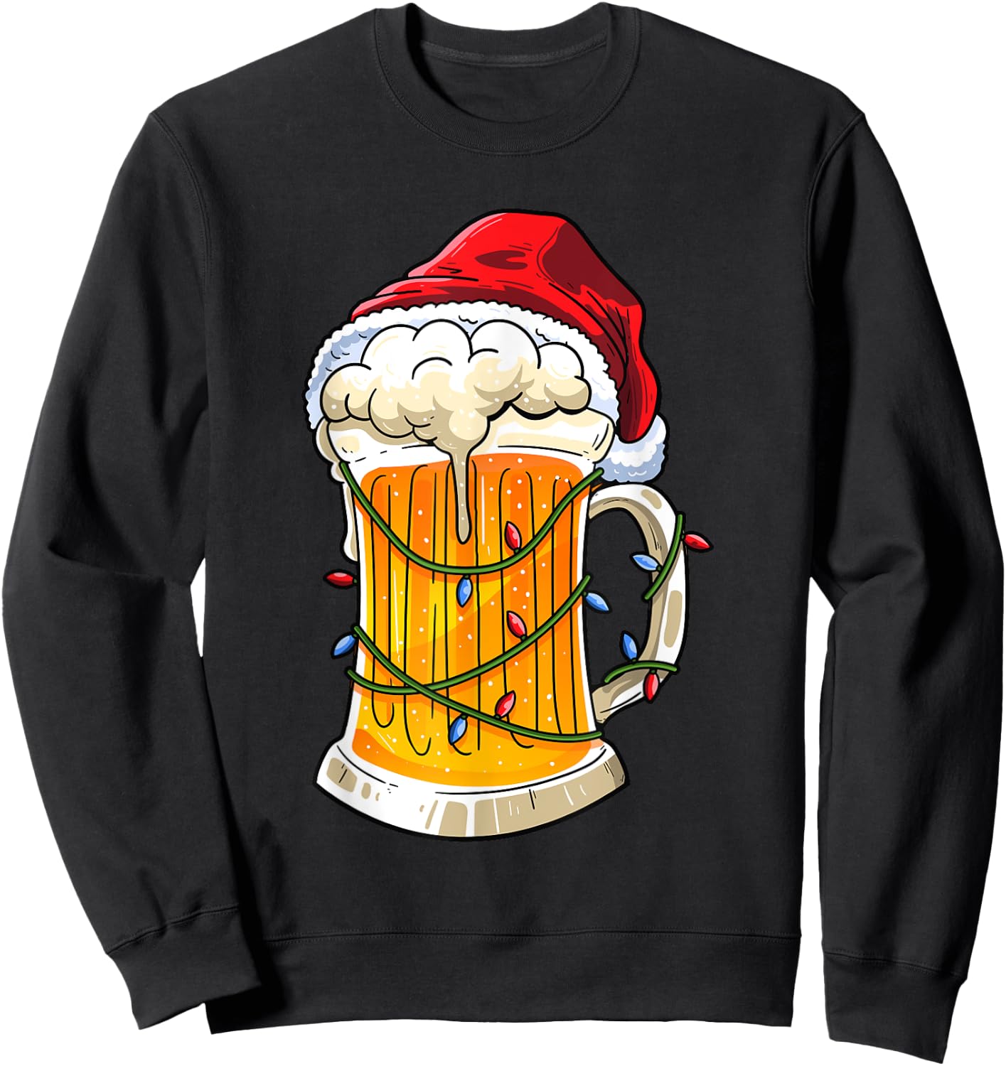 Beer Christmas Mug Santa Hat Xmas Lights Men Women Gifts Sweatshirt - Sweatshirt | Black