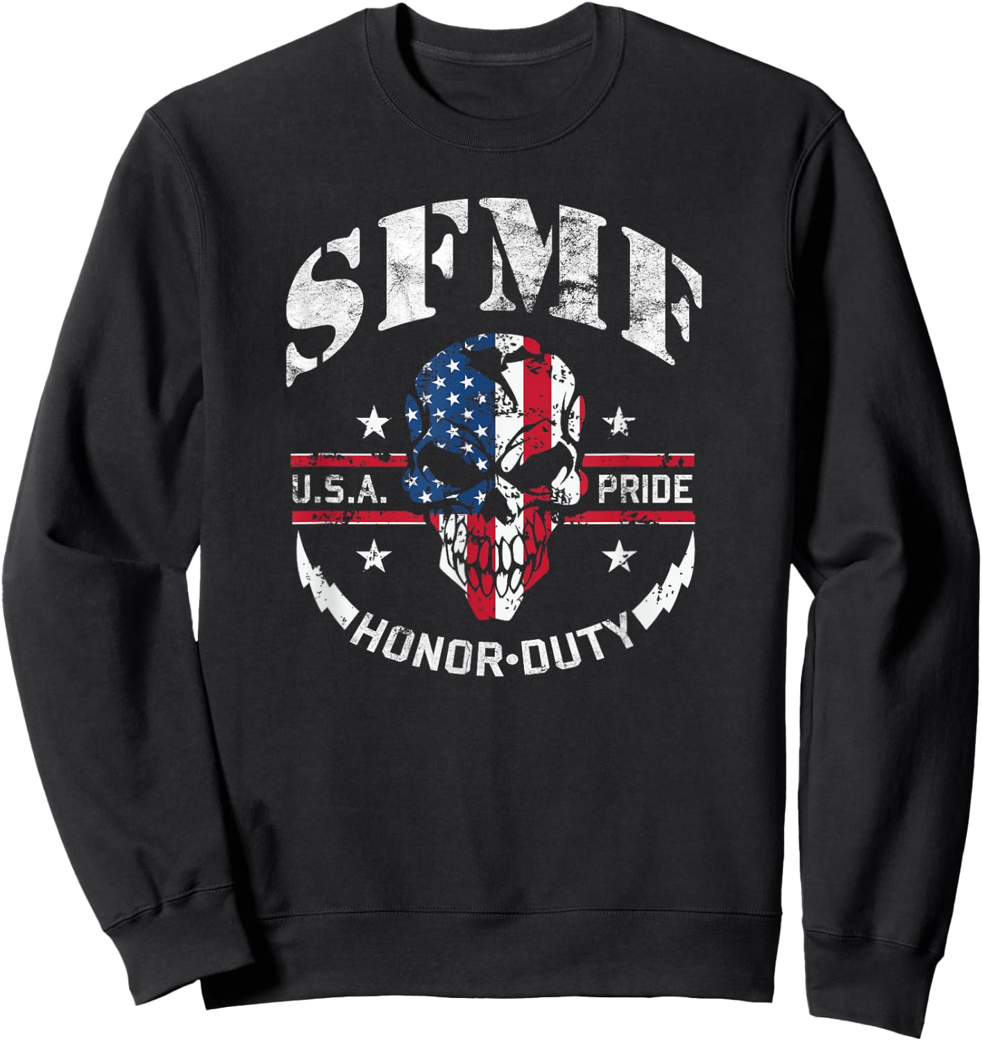 SFMF Skull USA Flag Military Weapon Guns America Sweatshirt - Sweatshirt | Black
