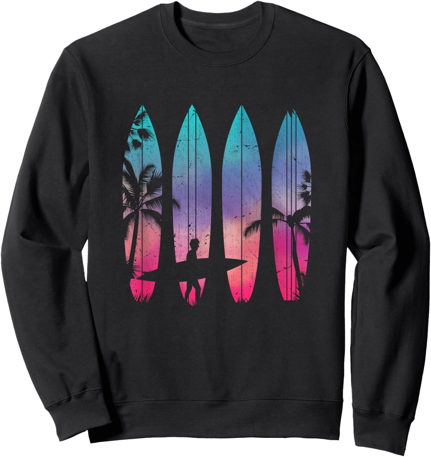 Tropical Beach Surf Surfboard Surfing Surfer Ocean Surfing Sweatshirt - Sweatshirt | Black