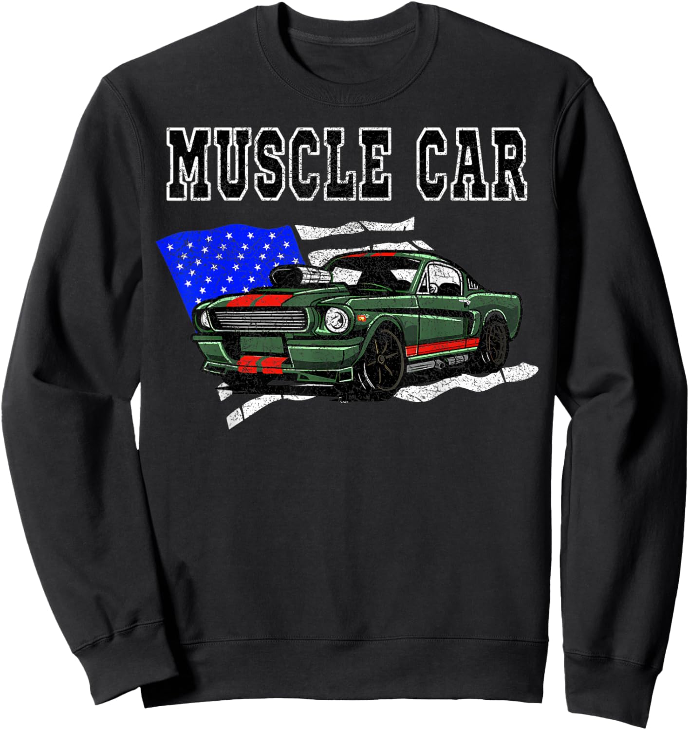 Vintage American Muscle Car Classic Car American Flag Sweatshirt - Sweatshirt | Black