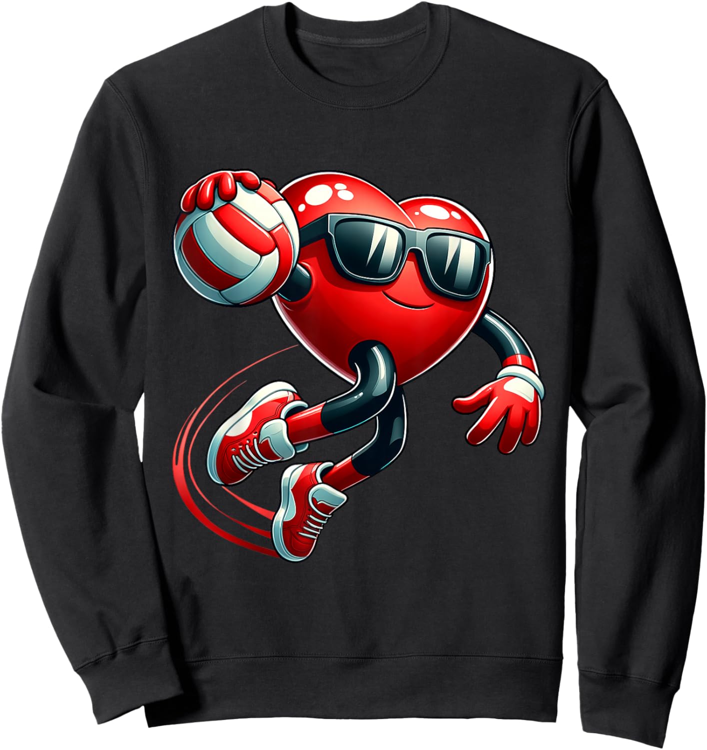 Funny Heart Playing Volleyball Valentines Day Boys Kids Sweatshirt - Sweatshirt | Black