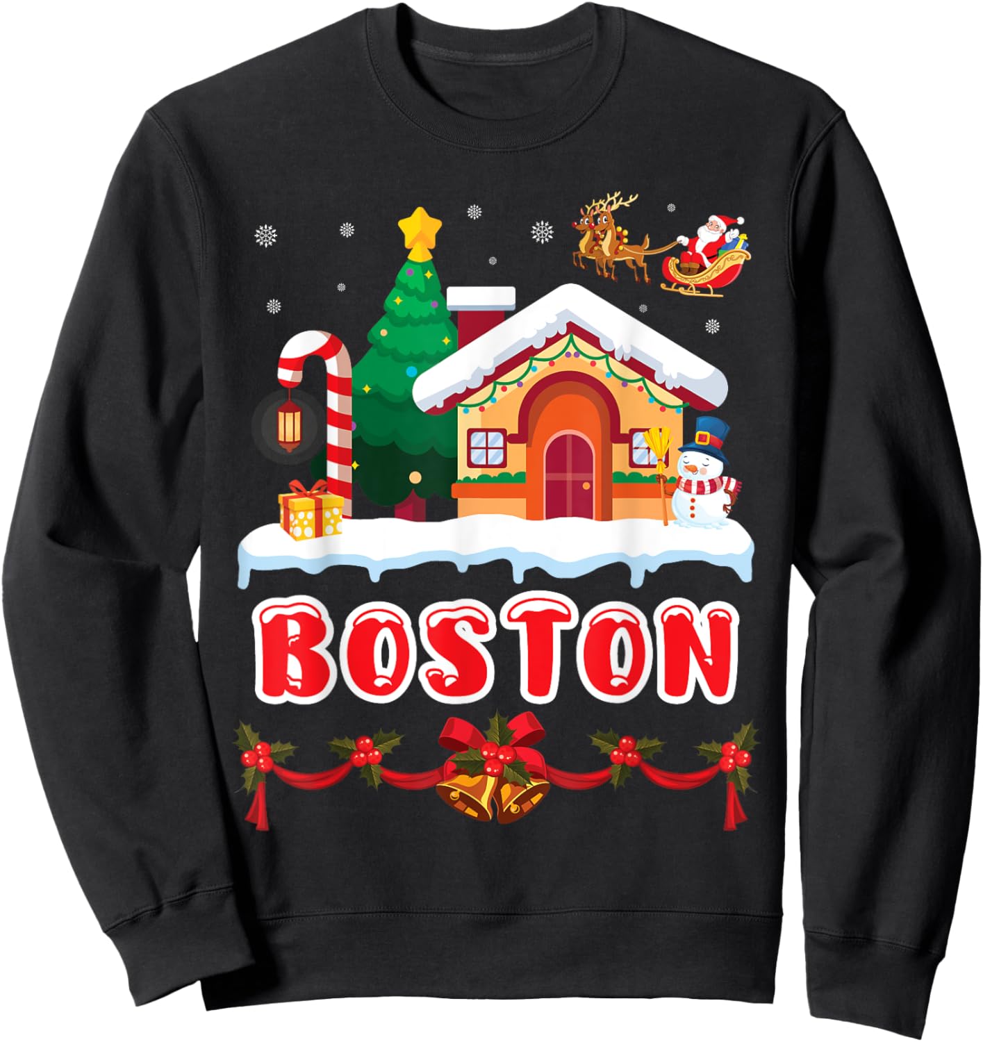Festive Christmas Scene in BOSTON Winter Wonderland Sweatshirt - Sweatshirt | Black