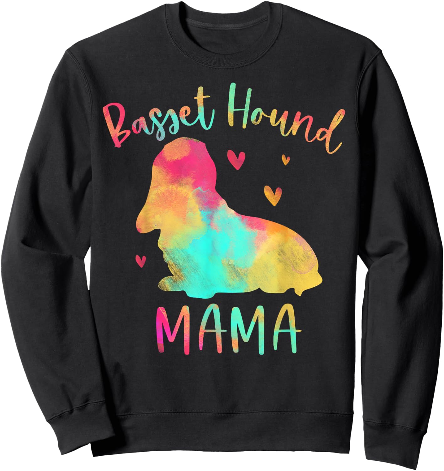 Basset Hound Mama Colorful Basset Hound Gifts Dog Mom Women Kids Sweatshirt - Sweatshirt | Black