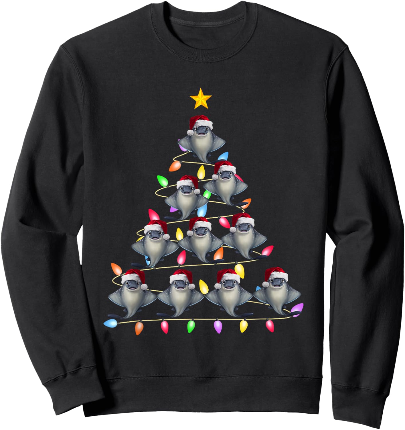 Christmas Tree Lights Men Women Santa Stingray Xmas PJs Sweatshirt - Sweatshirt | Black