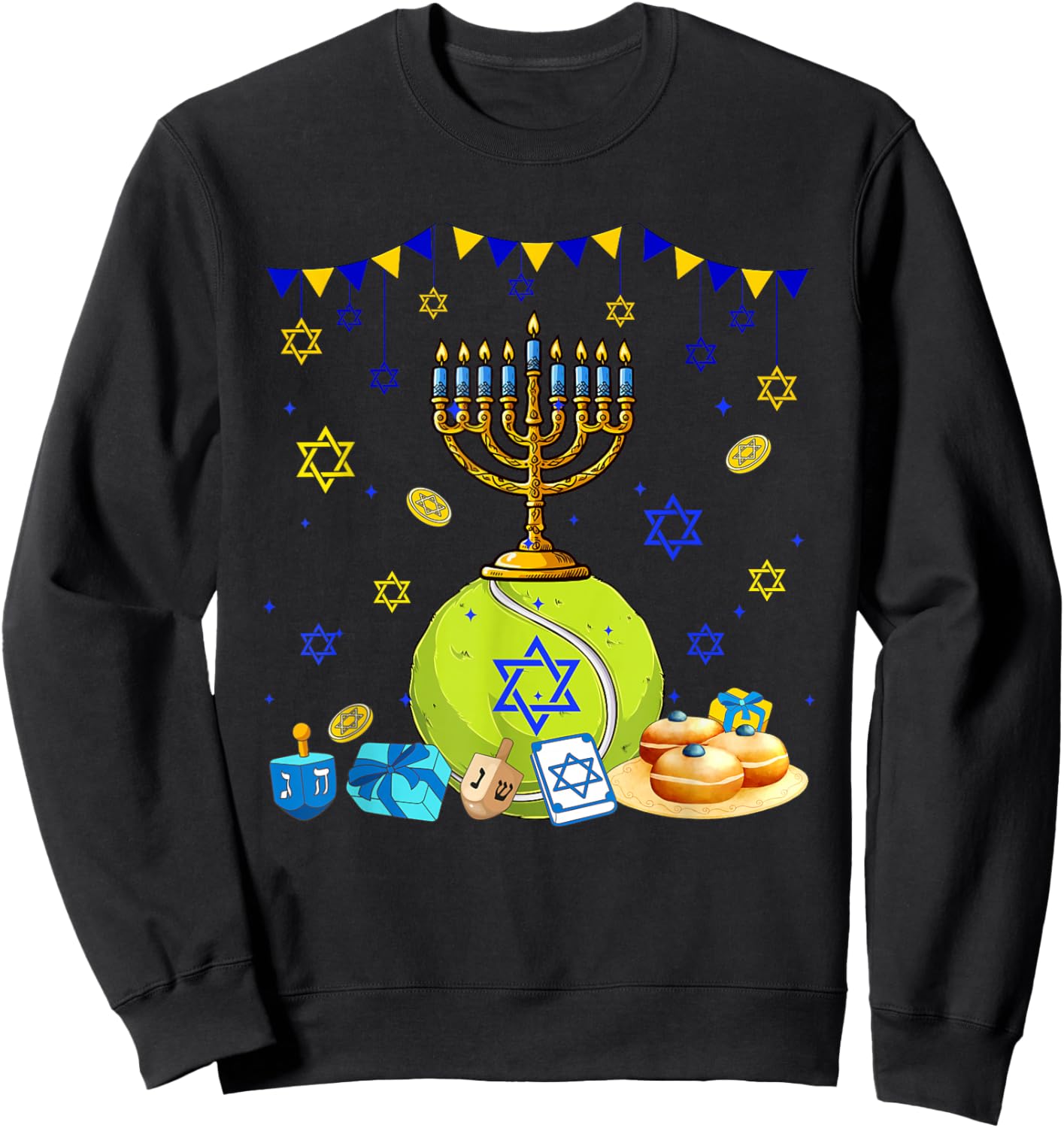Tennis Equipment Player LoverHanukkah Jewish Menorah Sweatshirt - Sweatshirt | Black