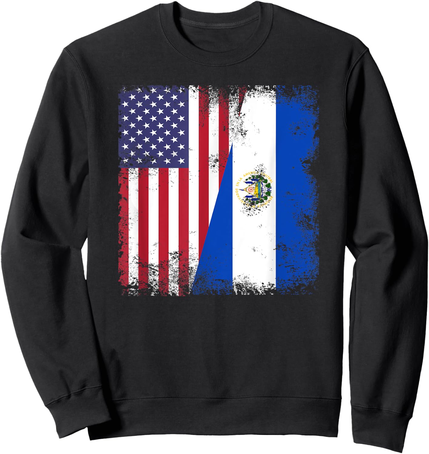 Half Salvadoran Flag | Vintage El Salvador USA Gift Sweatshirt - Sweatshirt | Black