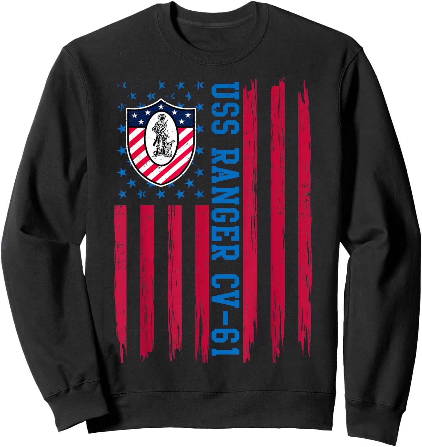 USS Ranger CV-61 American Flag Aircraft Carrier Veteran Papa Sweatshirt - Sweatshirt | Black