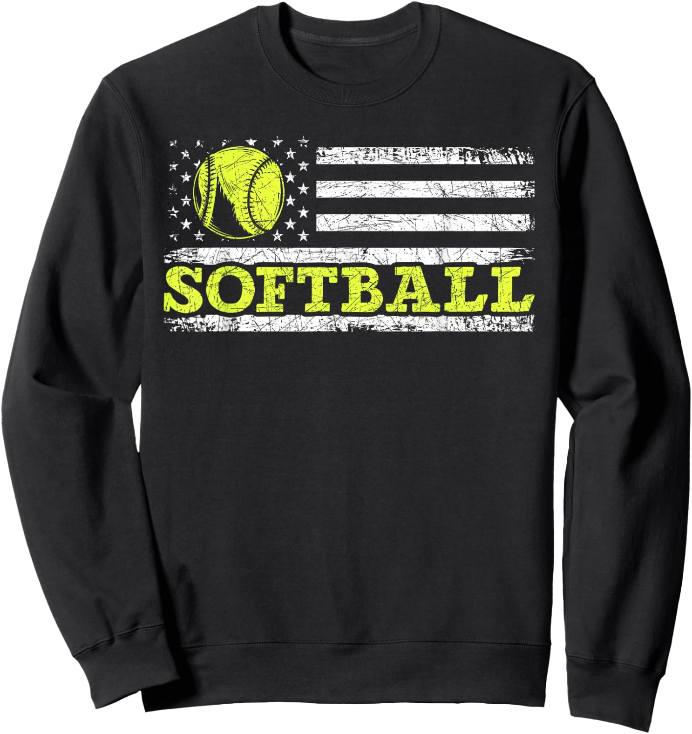 USA Flag Patriotic Softball Player American Sport Softball Sweatshirt - Sweatshirt | Black