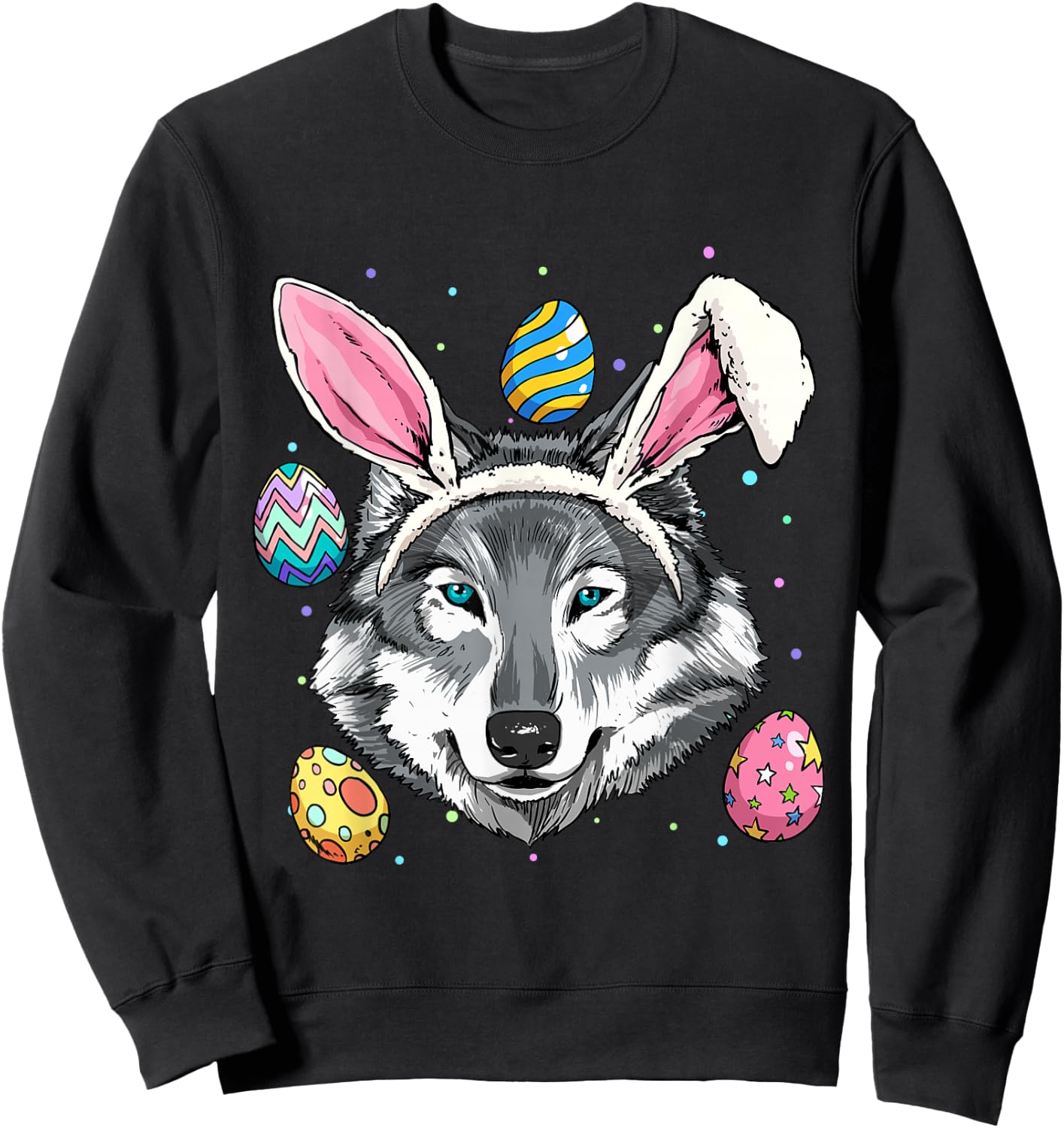 Easter Bunny Wolf Funny Easter Wolf Sweatshirt - Sweatshirt | Black