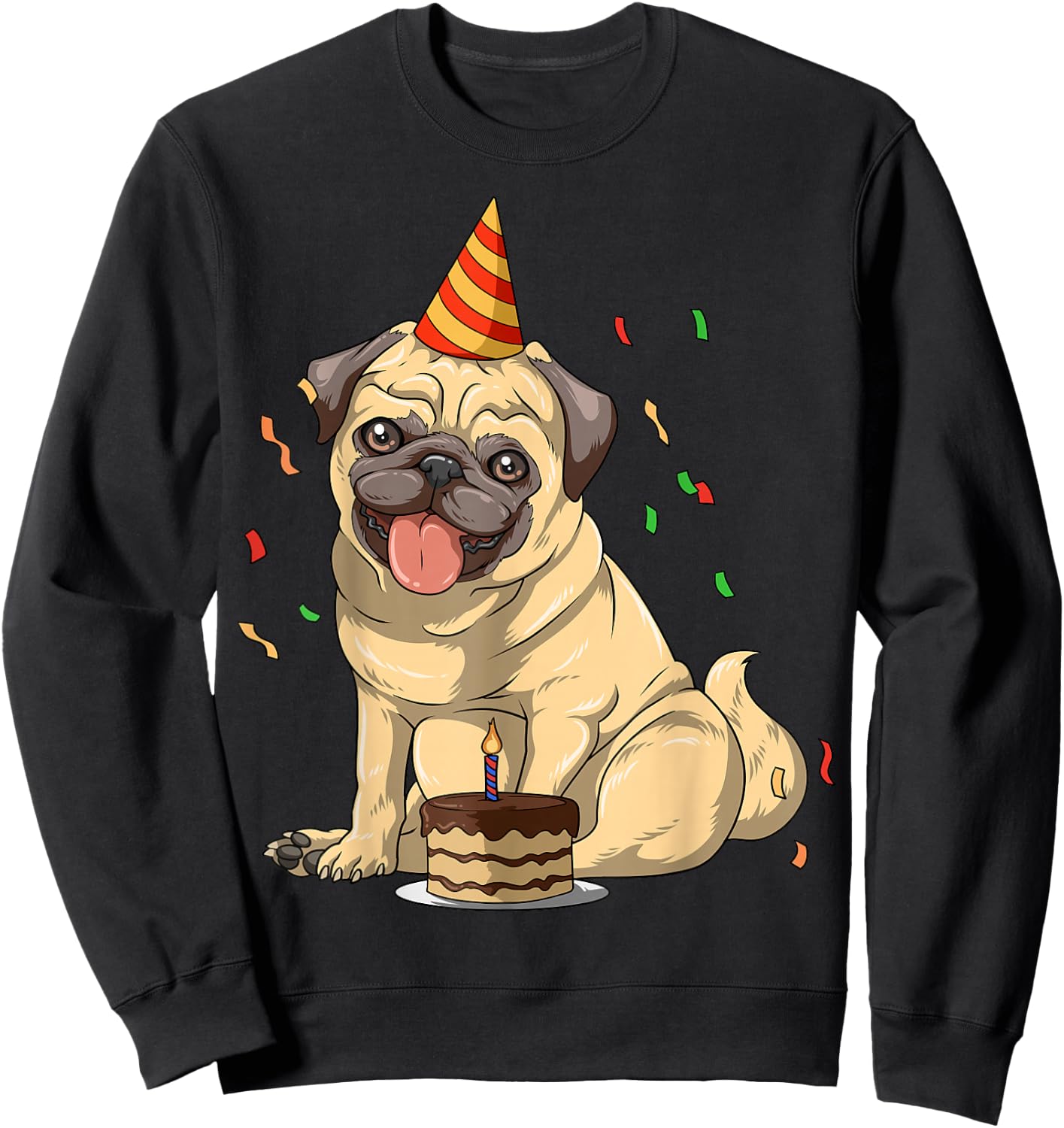 SurrealPug Co. Pug Theme - Men's Black Cartoon Animal Print Pug Birthday Party - Small Sweatshirt - Sweatshirt | Black