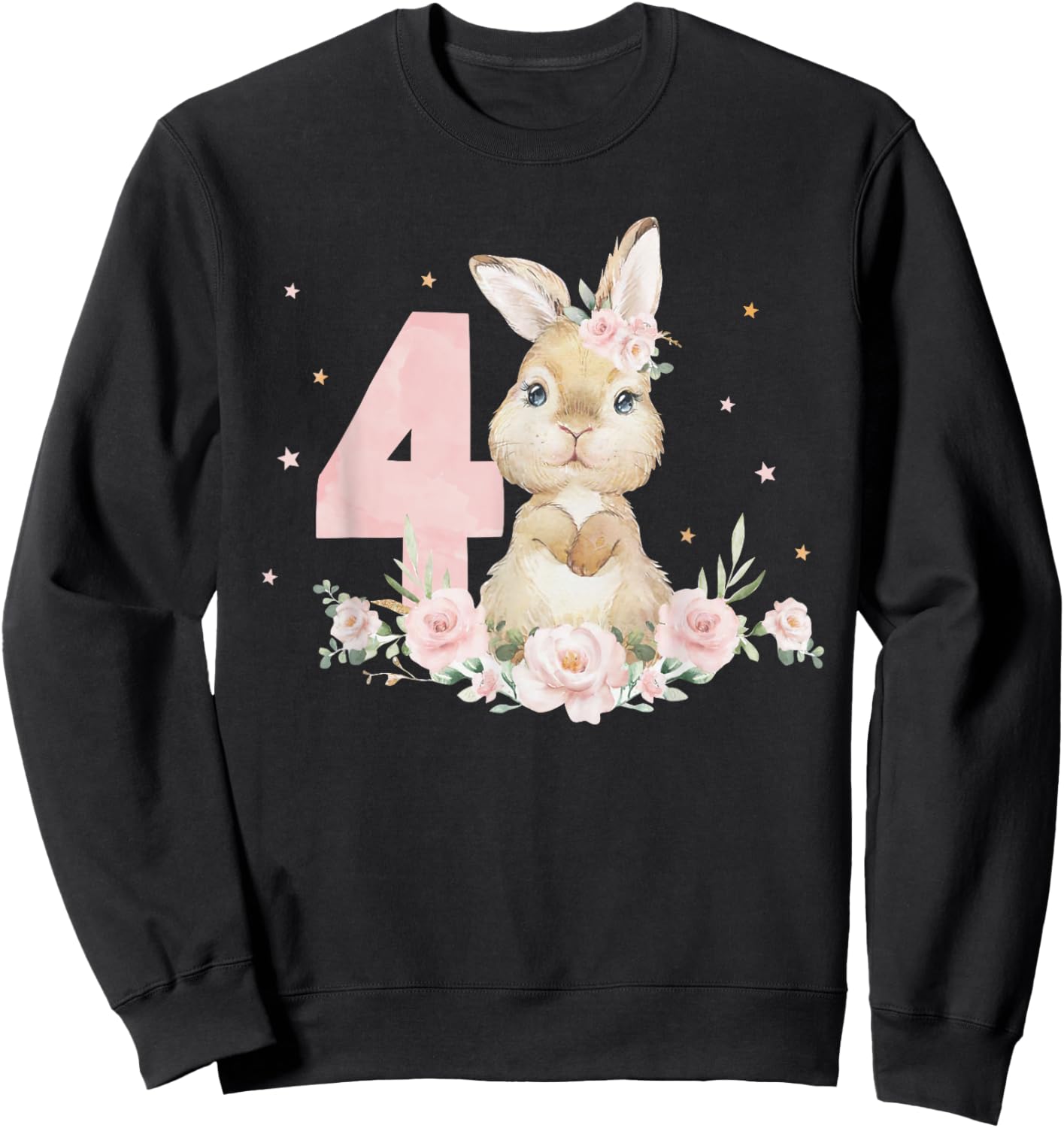 Adorable Rabbit Bunny 4th Birthday Outfit Girl 4 Year Old Sweatshirt - Sweatshirt | Black