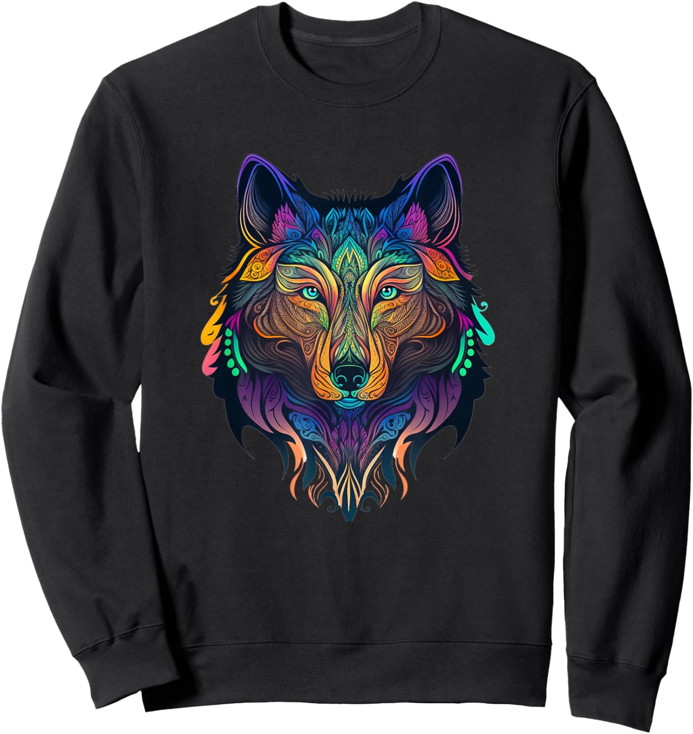 Wolf Lover Shirt Amazing Color Tribal Animal Face Wolf Sweatshirt - Sweatshirt | Black