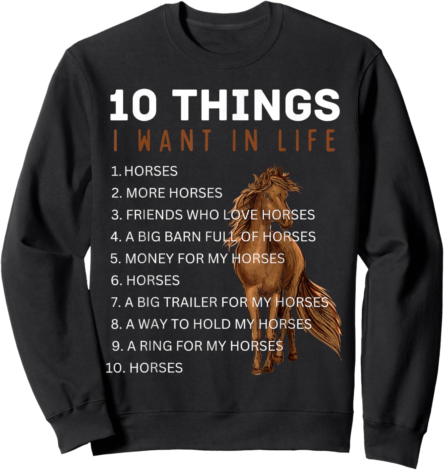 Horse Appreciation 10 Things I Want in Life Horse Sweatshirt - Sweatshirt | Black
