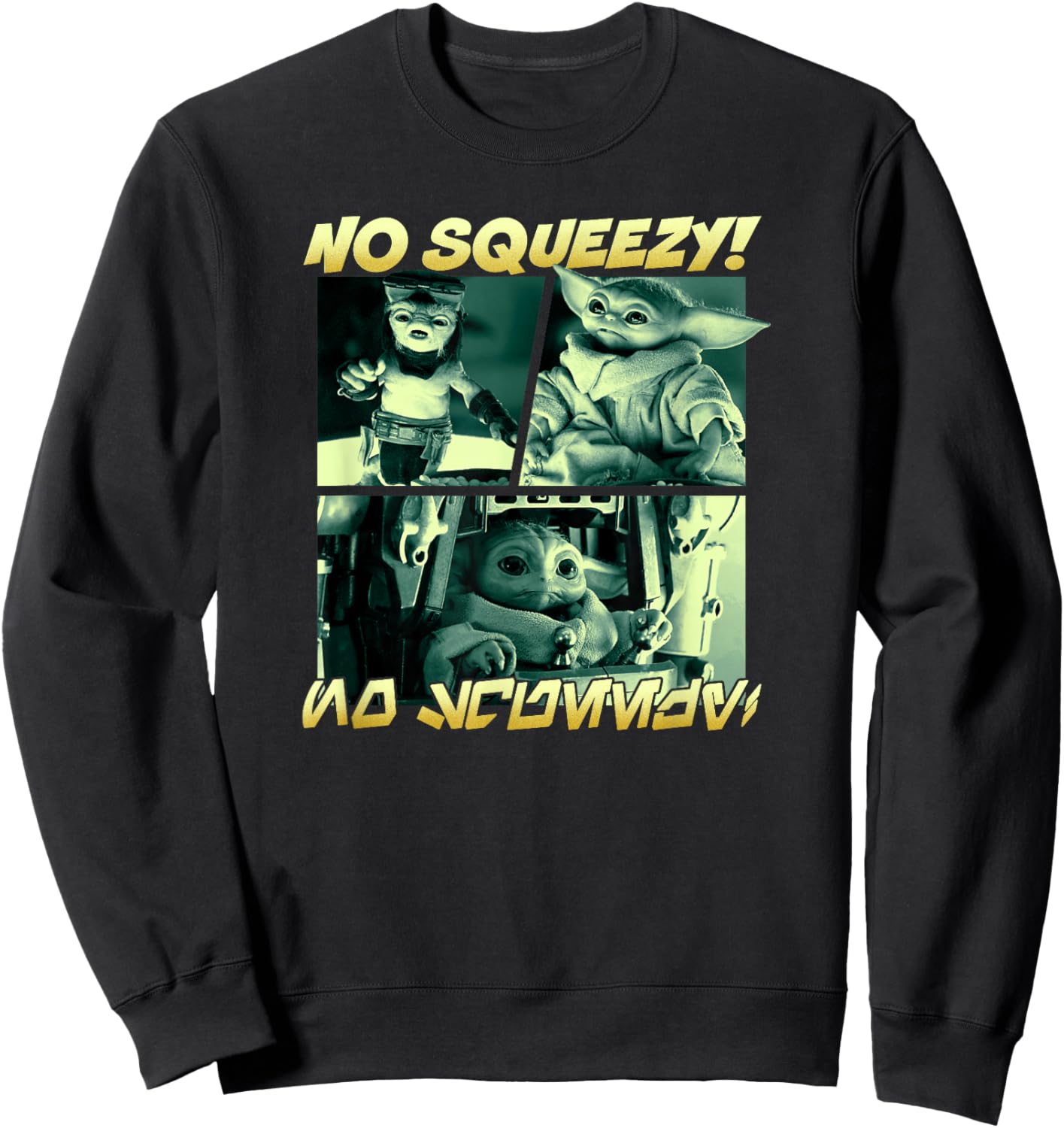 Star Wars: The Mandalorian No Squeezy! Retro Panels Poster Sweatshirt - Sweatshirt | Black