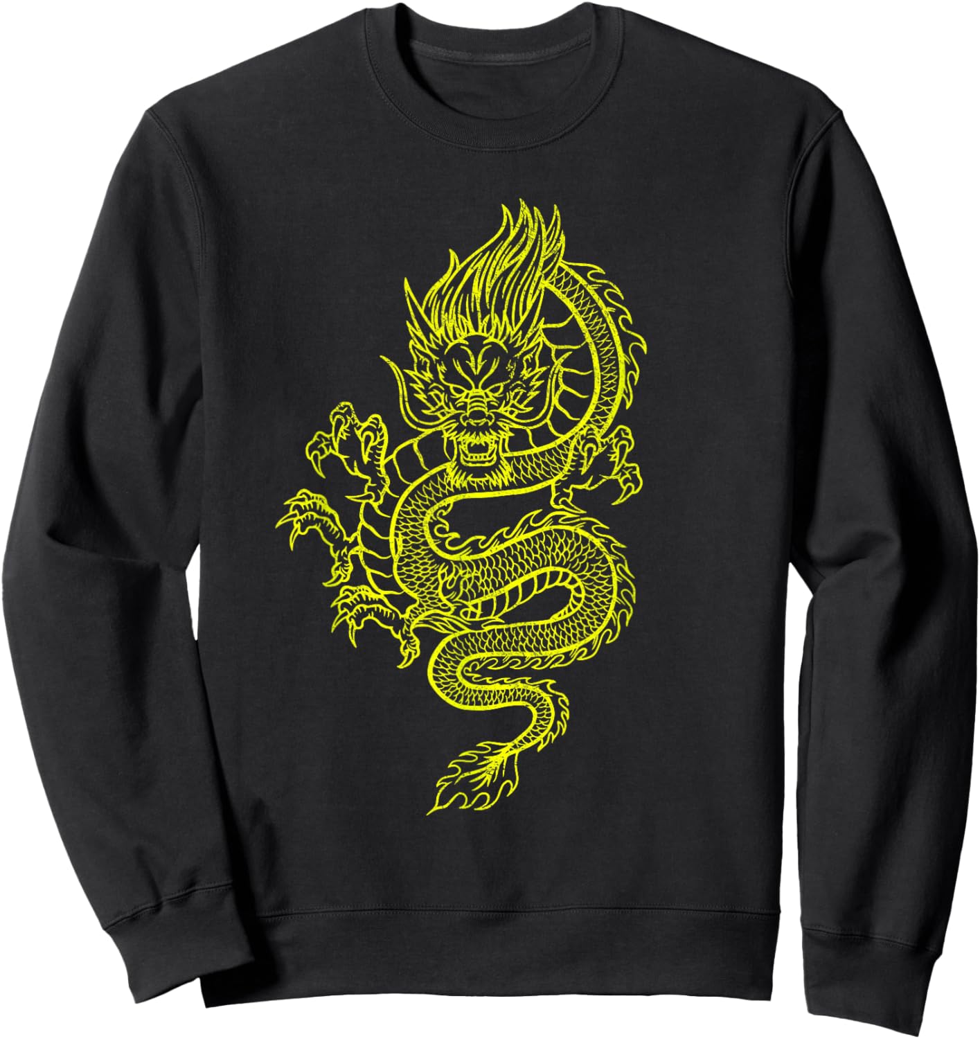 Large Yellow Dragon Graphic Design Sweatshirt - Sweatshirt | Black