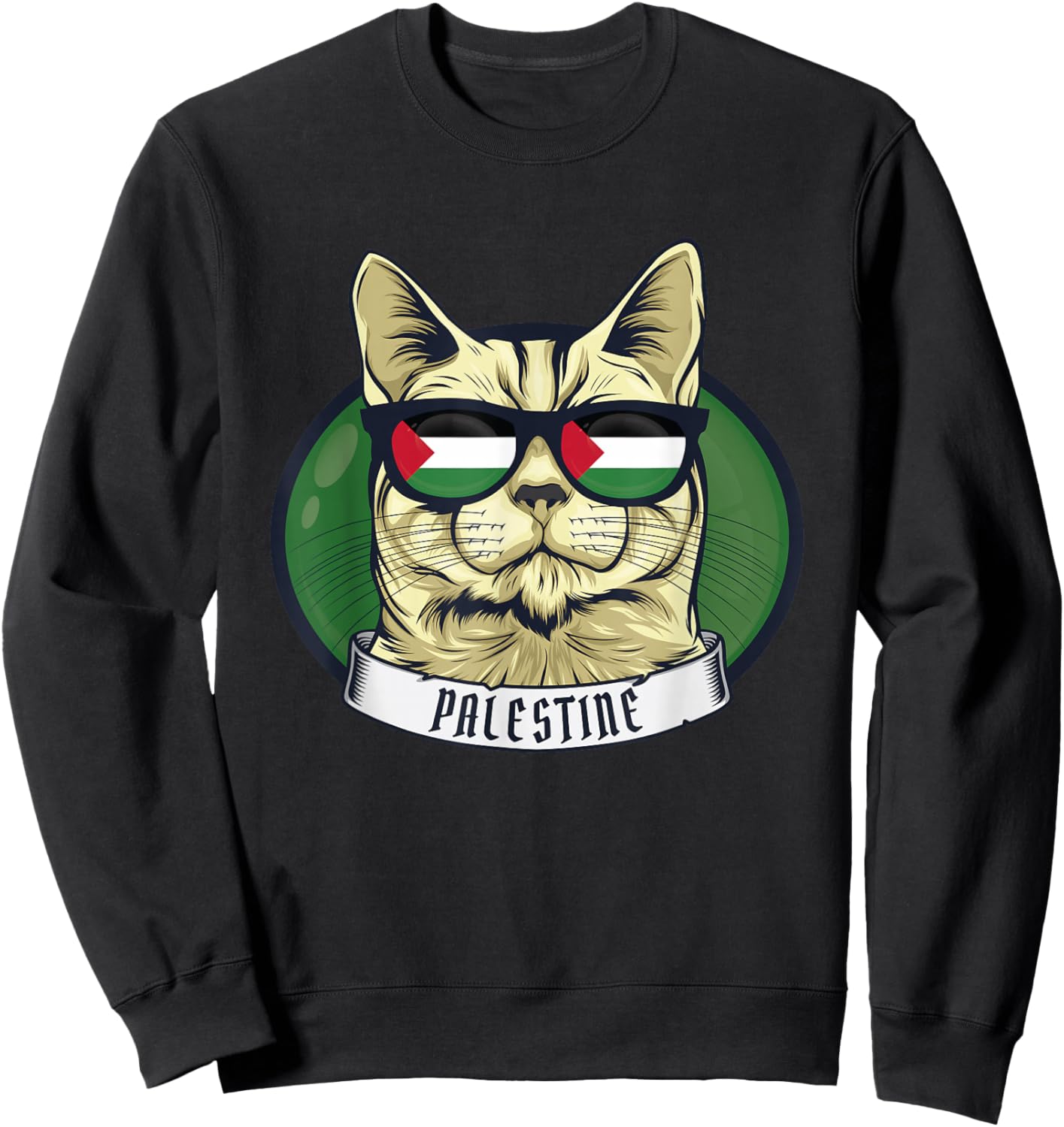 Free Palestine Flag Palestinian Cat Gaza Sweatshirt - Sweatshirt | Black