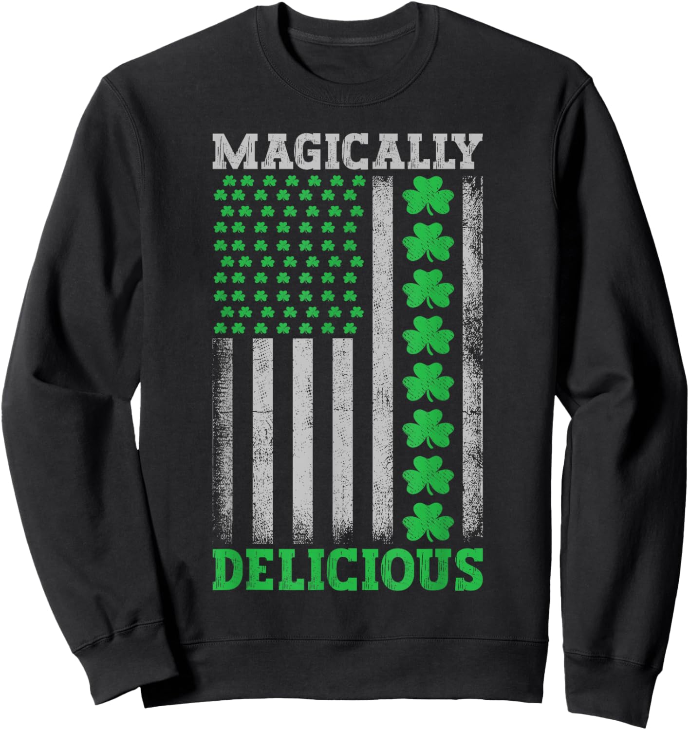 Magically Delicious Lucky Clover Distressed American Flag Kids Men Sweatshirt - Sweatshirt | Black