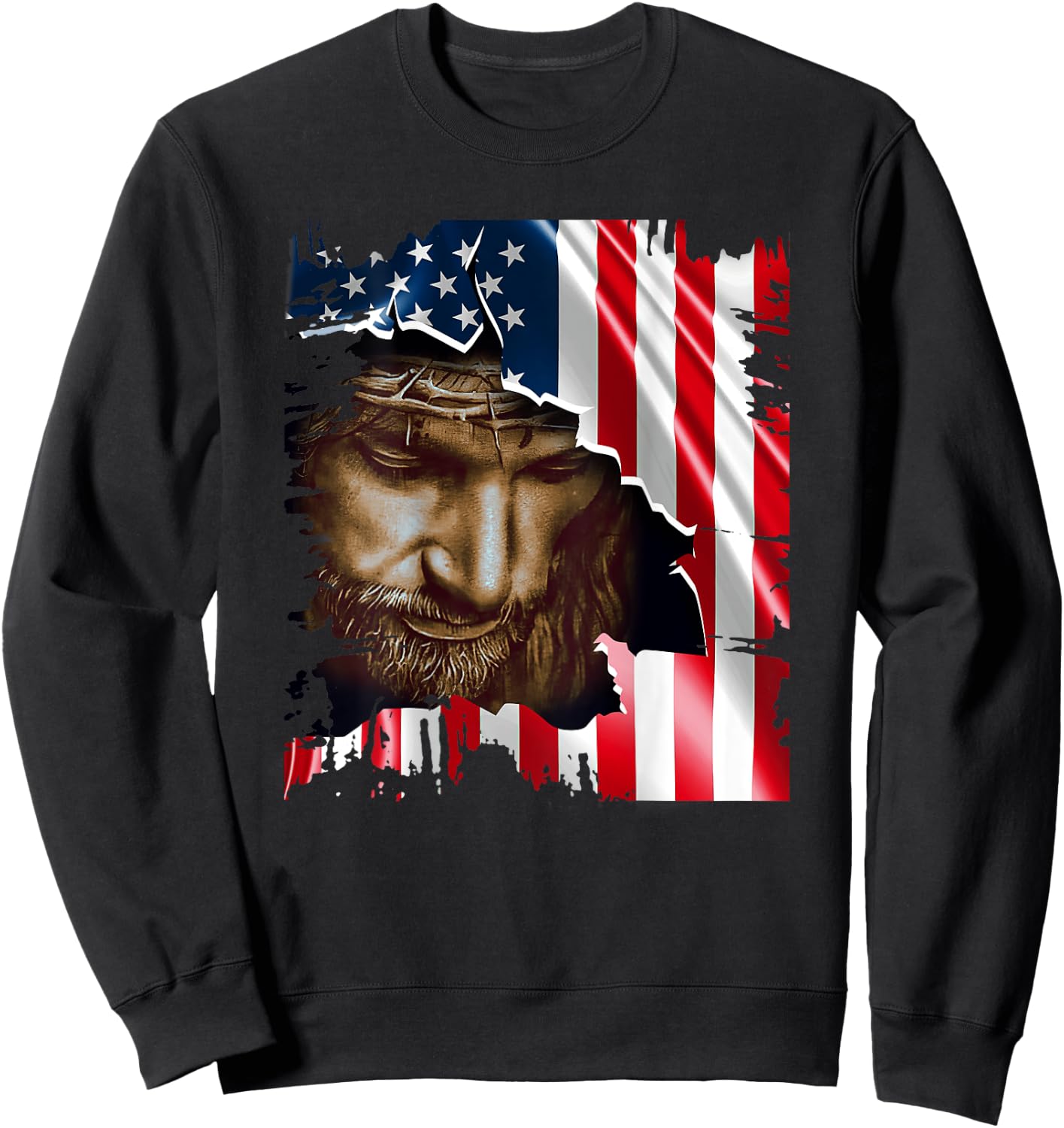 Jesus Christ American Flag US Pride Patriotic Christian Men Sweatshirt - Sweatshirt | Black