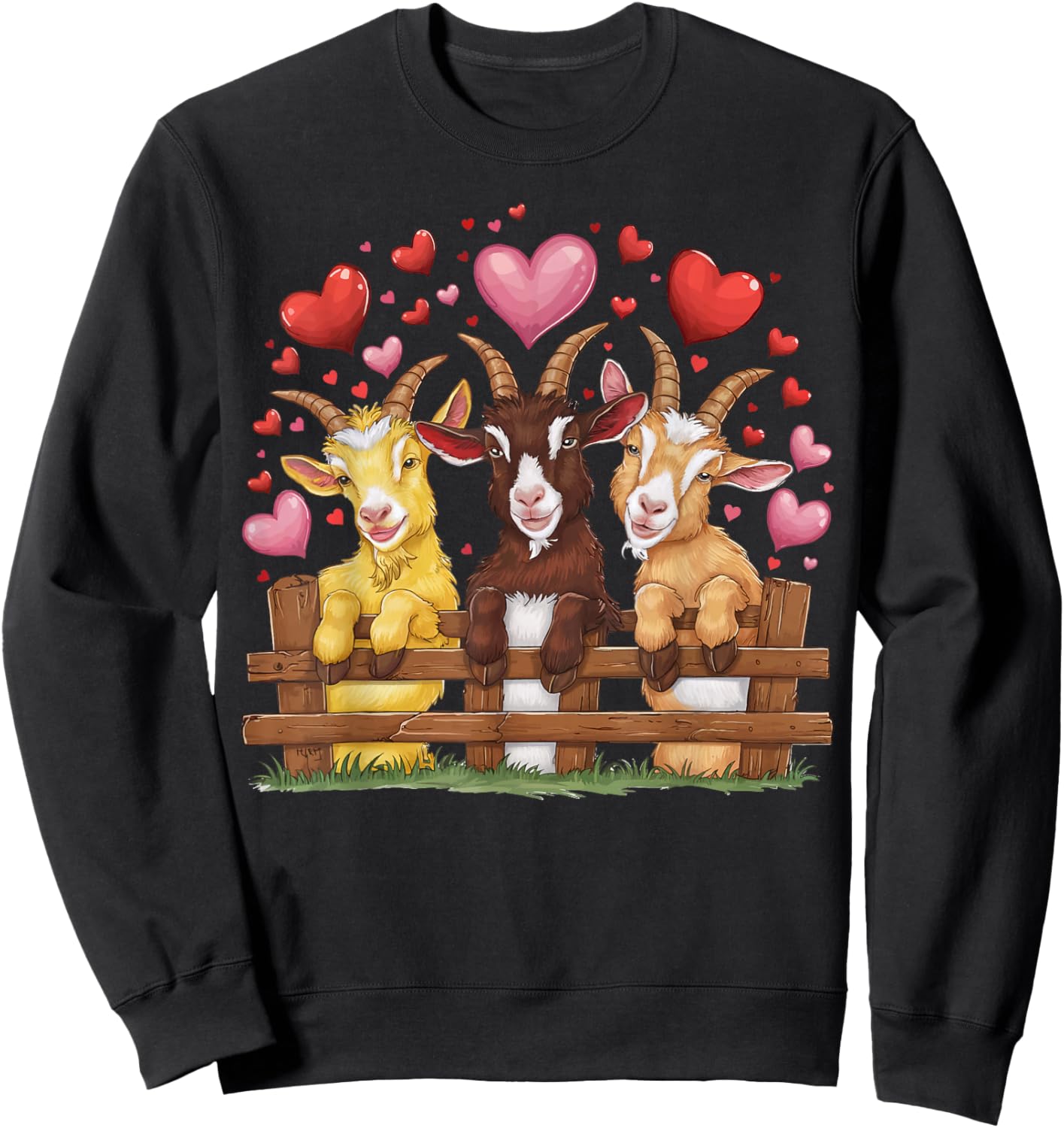 Goat Hearts Love Valentine Farm Animal Lover Farmer Sweatshirt - Sweatshirt | Black