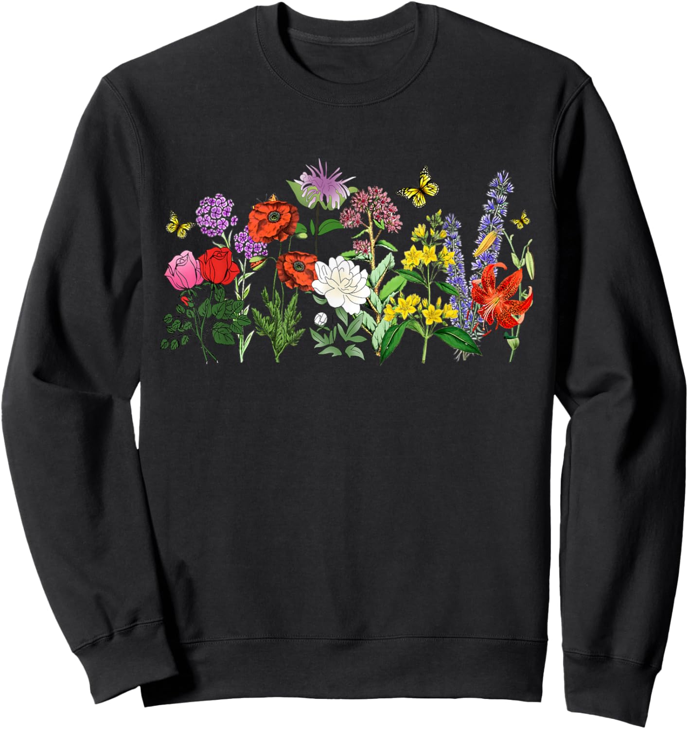Women Wildflower Summer Flowers Blooming Floral Graphic Sweatshirt - Sweatshirt | Black