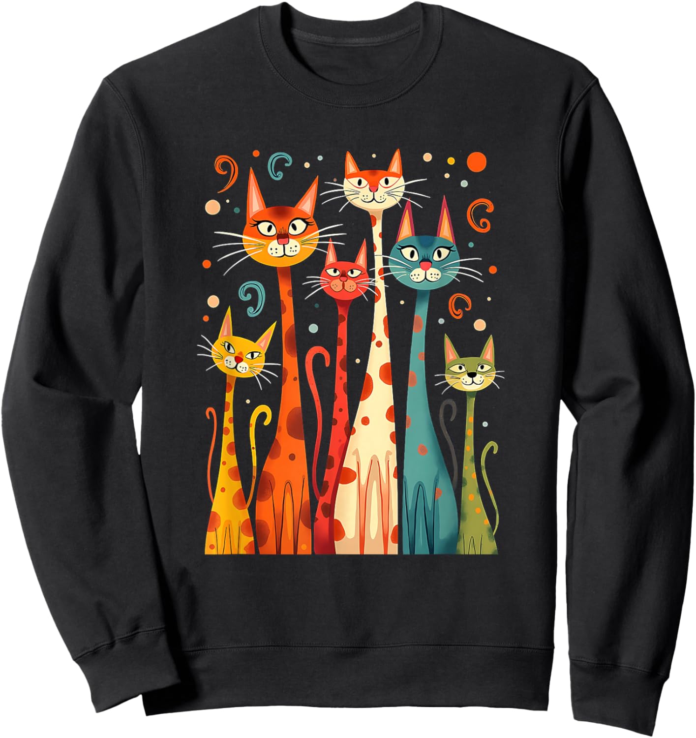 Cute Vintage Retro Mid-Century Long Neck Cats 50s 60s Style Sweatshirt - Sweatshirt | Black