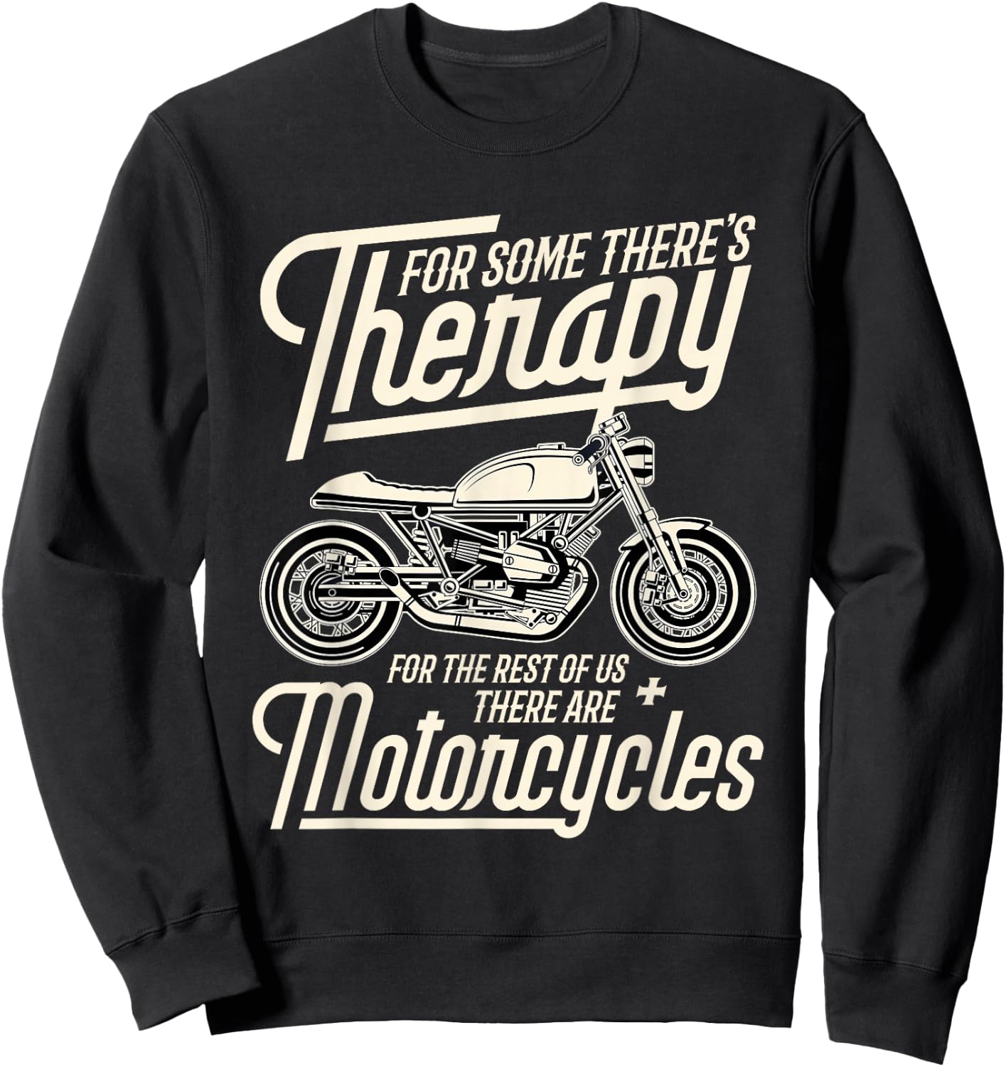 Funny Motorcycle Rider Therapy - Vintage Biker Gift Short Sleeve Sweatshirt - Sweatshirt | Black