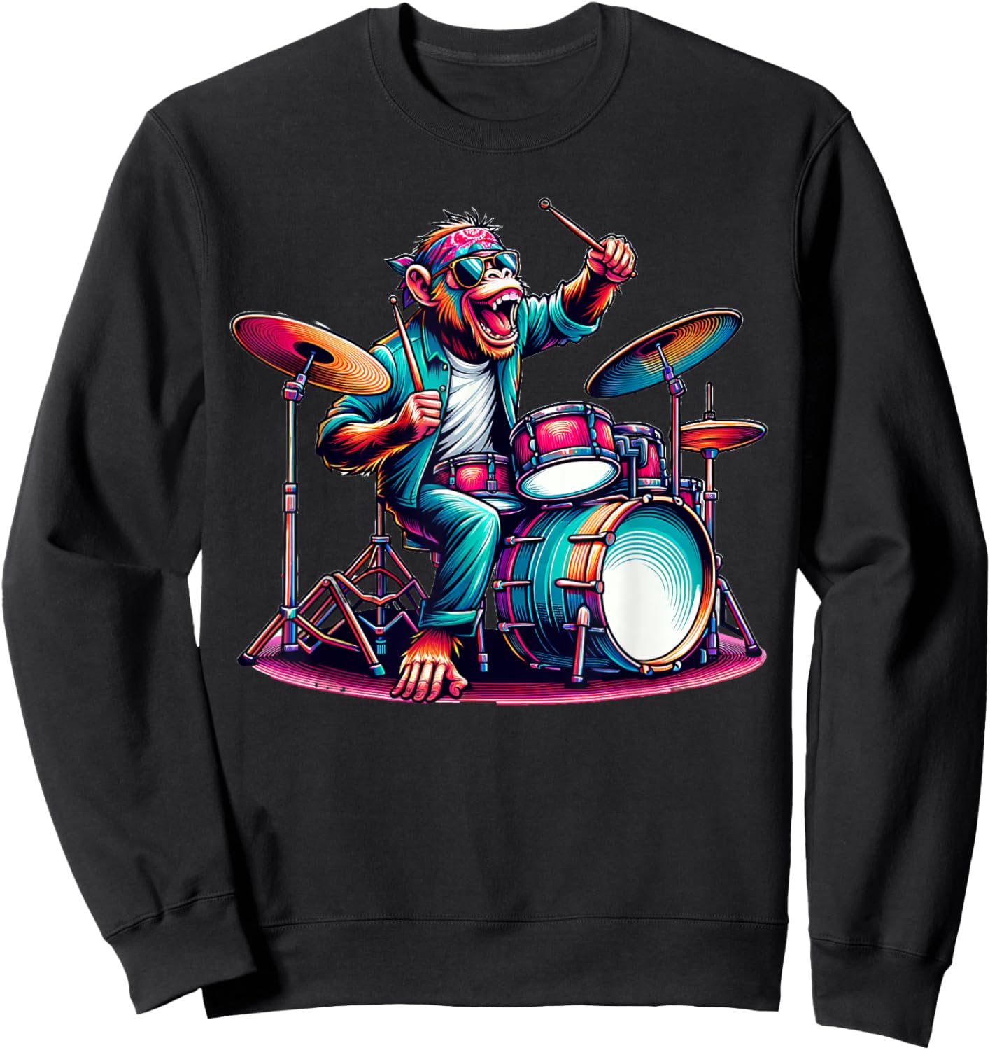 Cute Monkey Playing Drums Monkeys Drummer Music Sweatshirt - Sweatshirt | Black