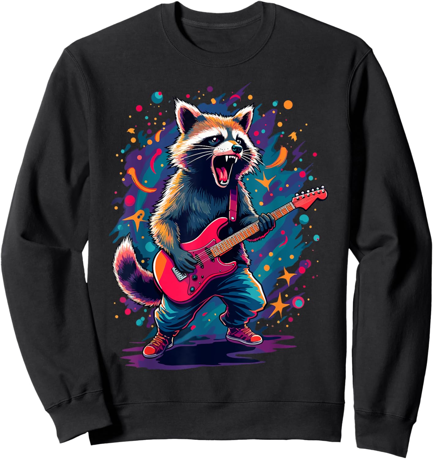 Rocking Raccoon Guitar Player Concert Festival Music Cool Sweatshirt - Sweatshirt | Black