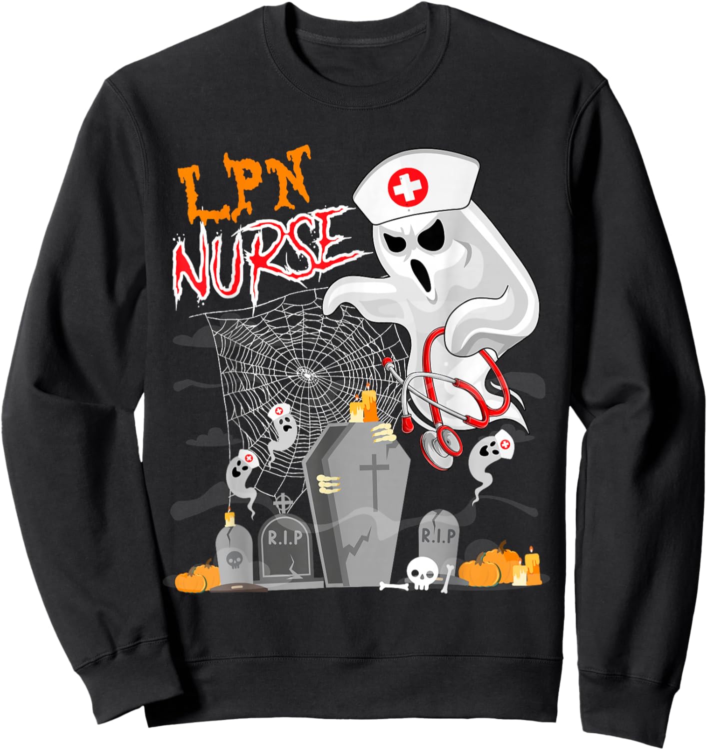 LPN Nurse Halloween Boo Ghosts Costume Nursing Tools Lover Sweatshirt - Sweatshirt | Black