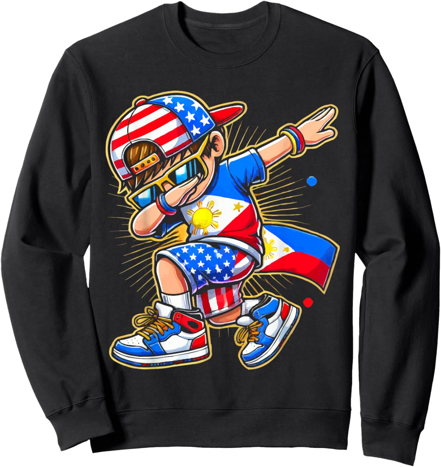 Half Filipino Half American USA Flag Philippines America Sweatshirt - Sweatshirt | Black