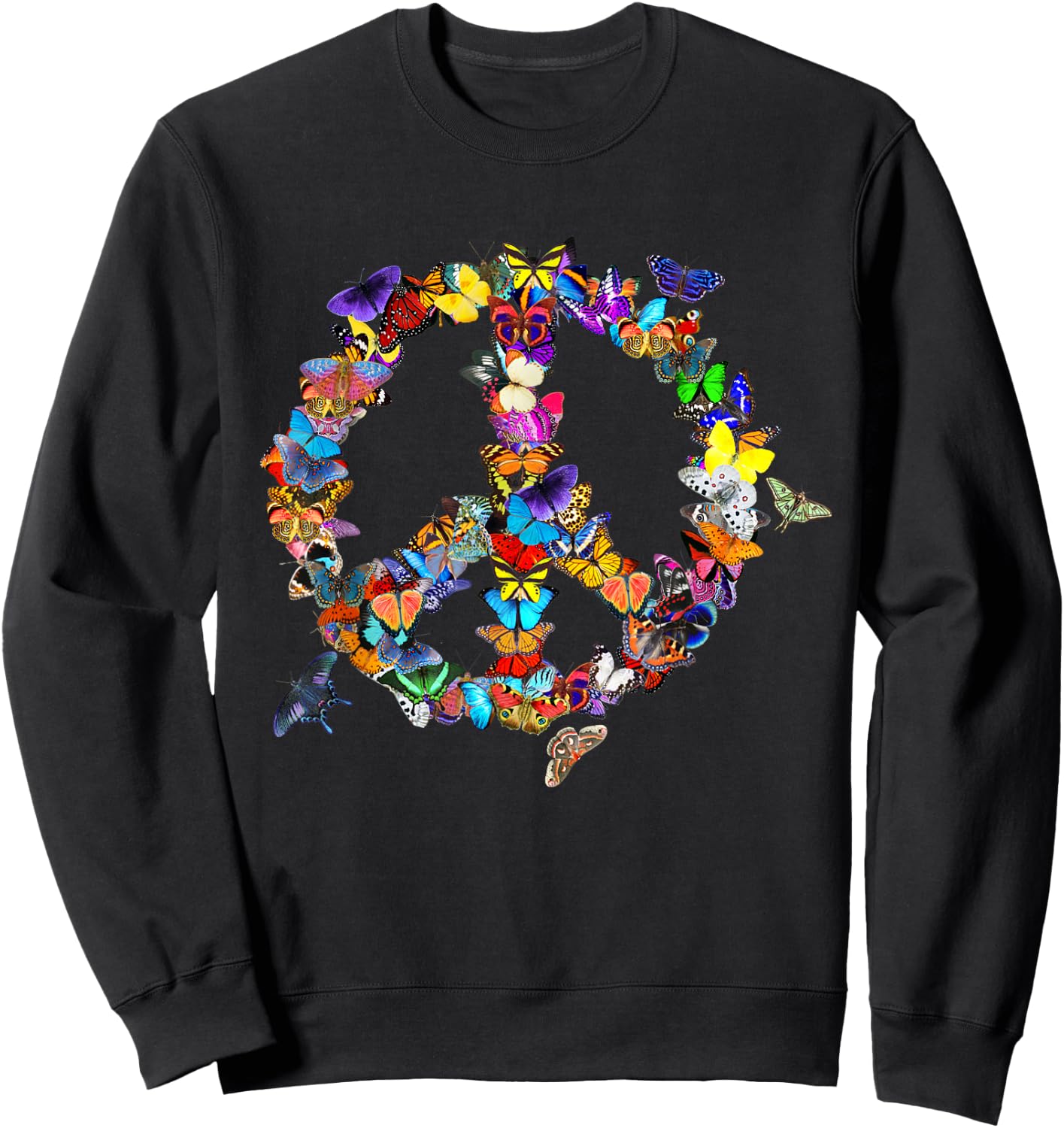 Butterfly Peace Sign Retro 60s 70s Colourful Sweatshirt - Sweatshirt | Black