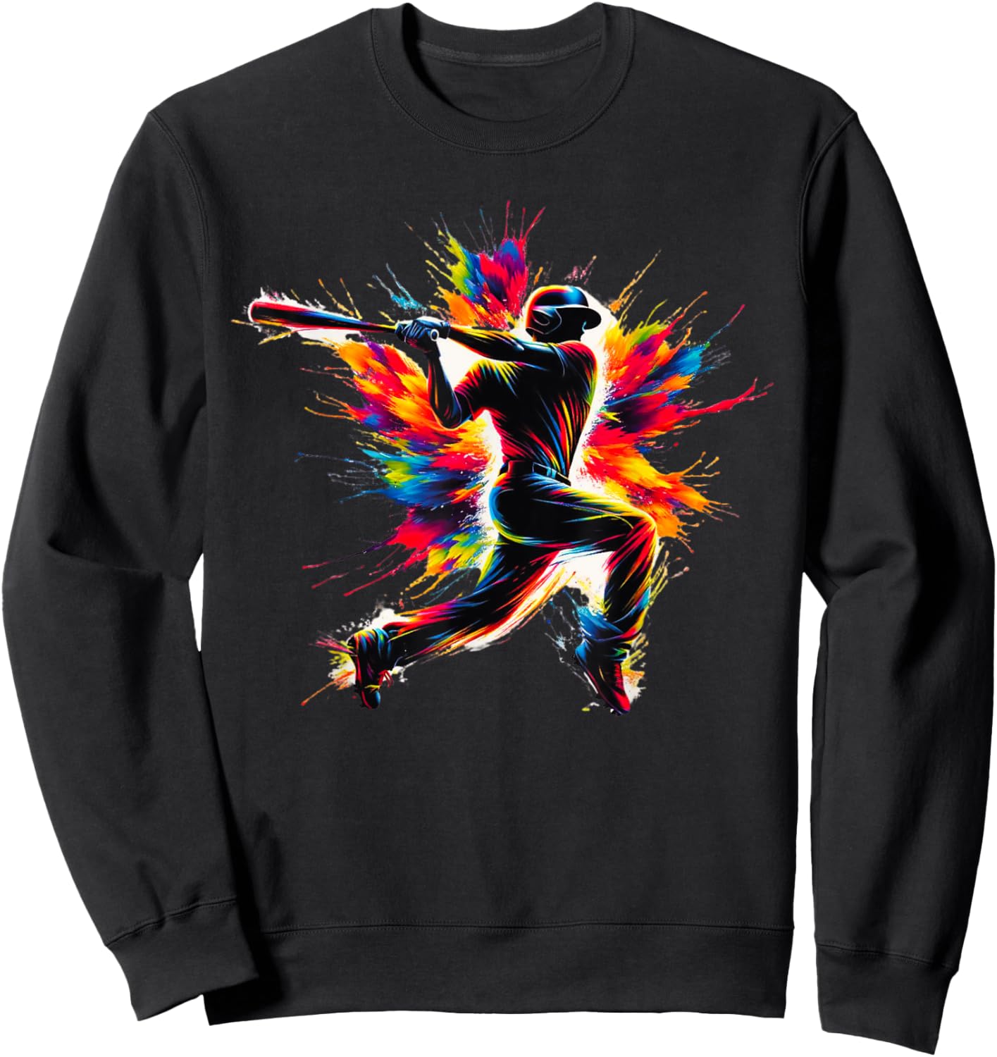 Baseball Player Batter Colorful Paint Splash Baseball Sports Sweatshirt - Sweatshirt | Black