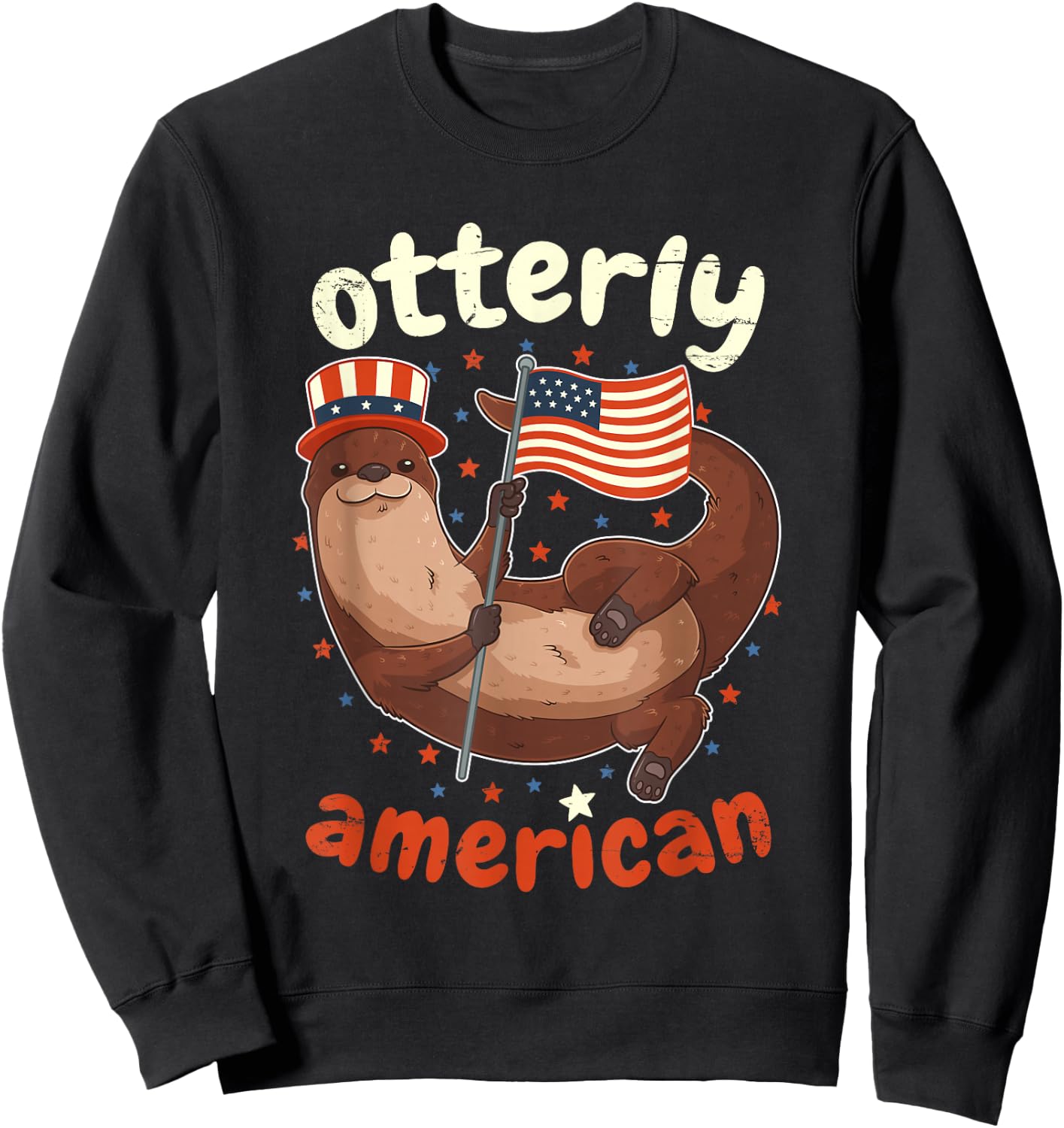 Patriotic Oteric American Flag 4th of July Otter Sweatshirt - Sweatshirt | Black