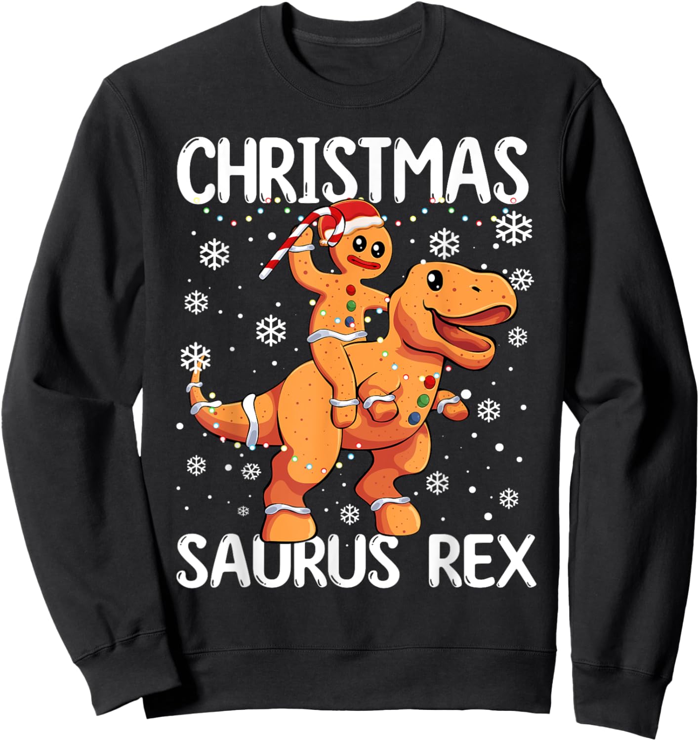 Christmas Saurus Rex Gingerbread Man Cookie TRex Boys Kids Sweatshirt - Sweatshirt | Black