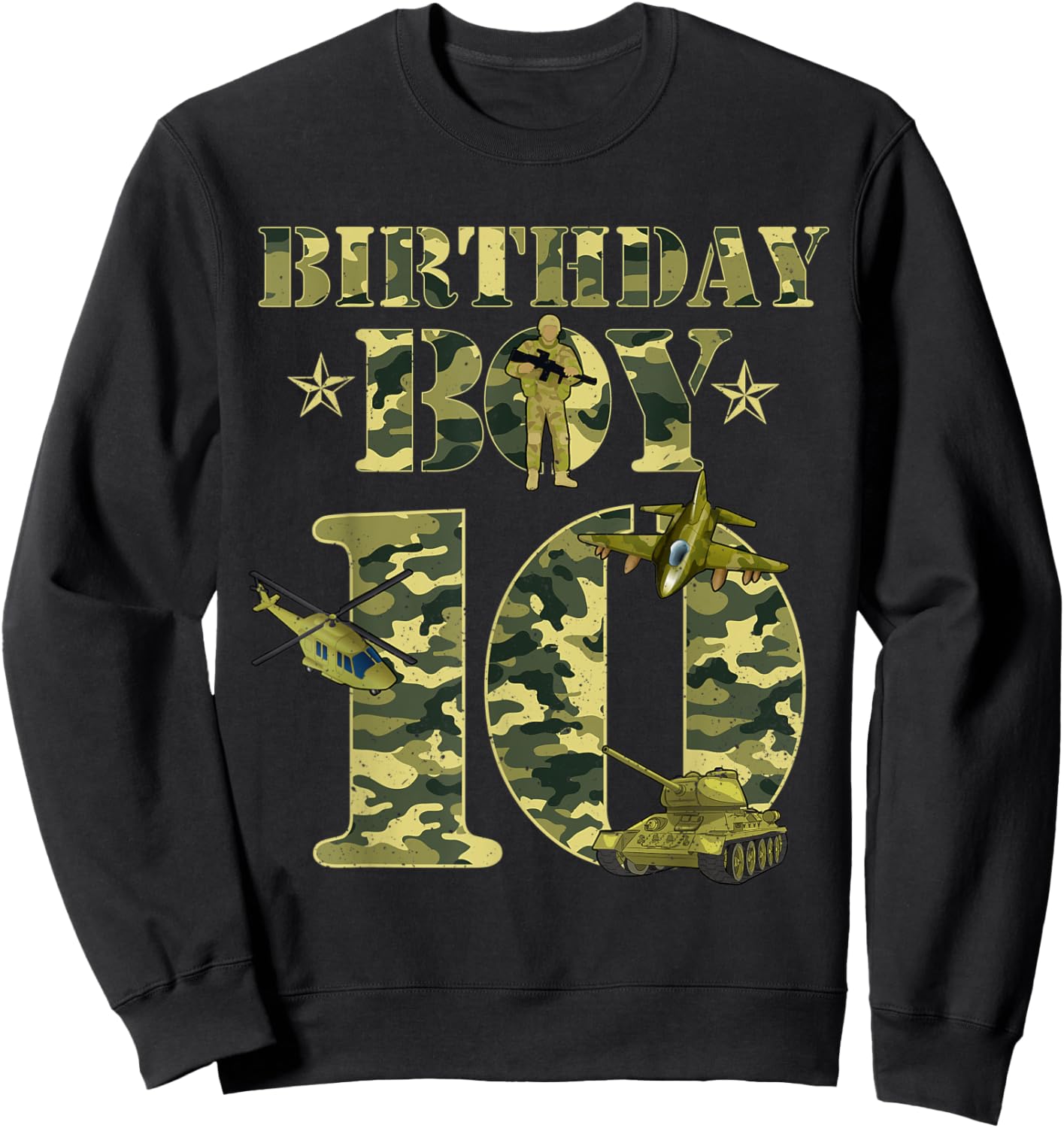 10th Birthday Military Themed Camo Boys 10 Yrs Old Soldier Sweatshirt - Sweatshirt | Black