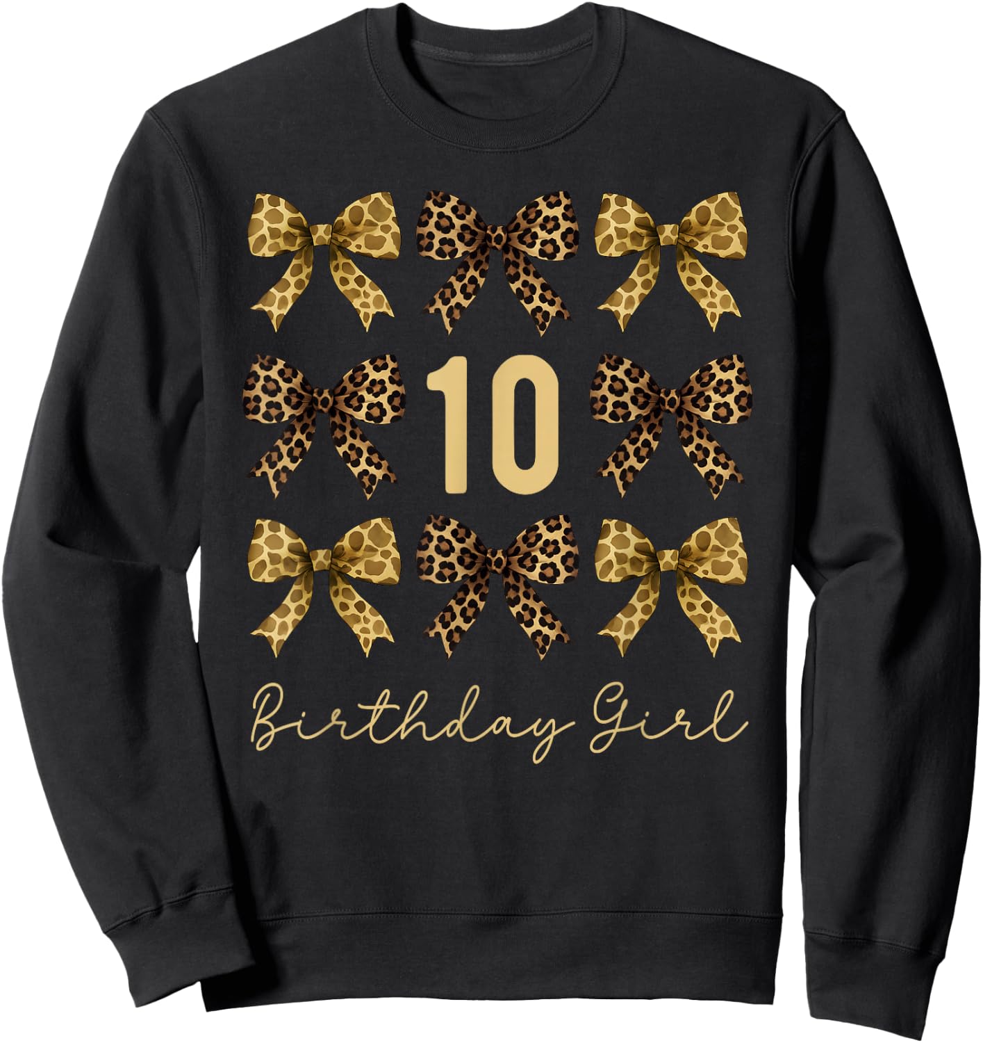 Safari 10th Birthday Girl Coquette Bow Animals Leopard Print Sweatshirt - Sweatshirt | Black
