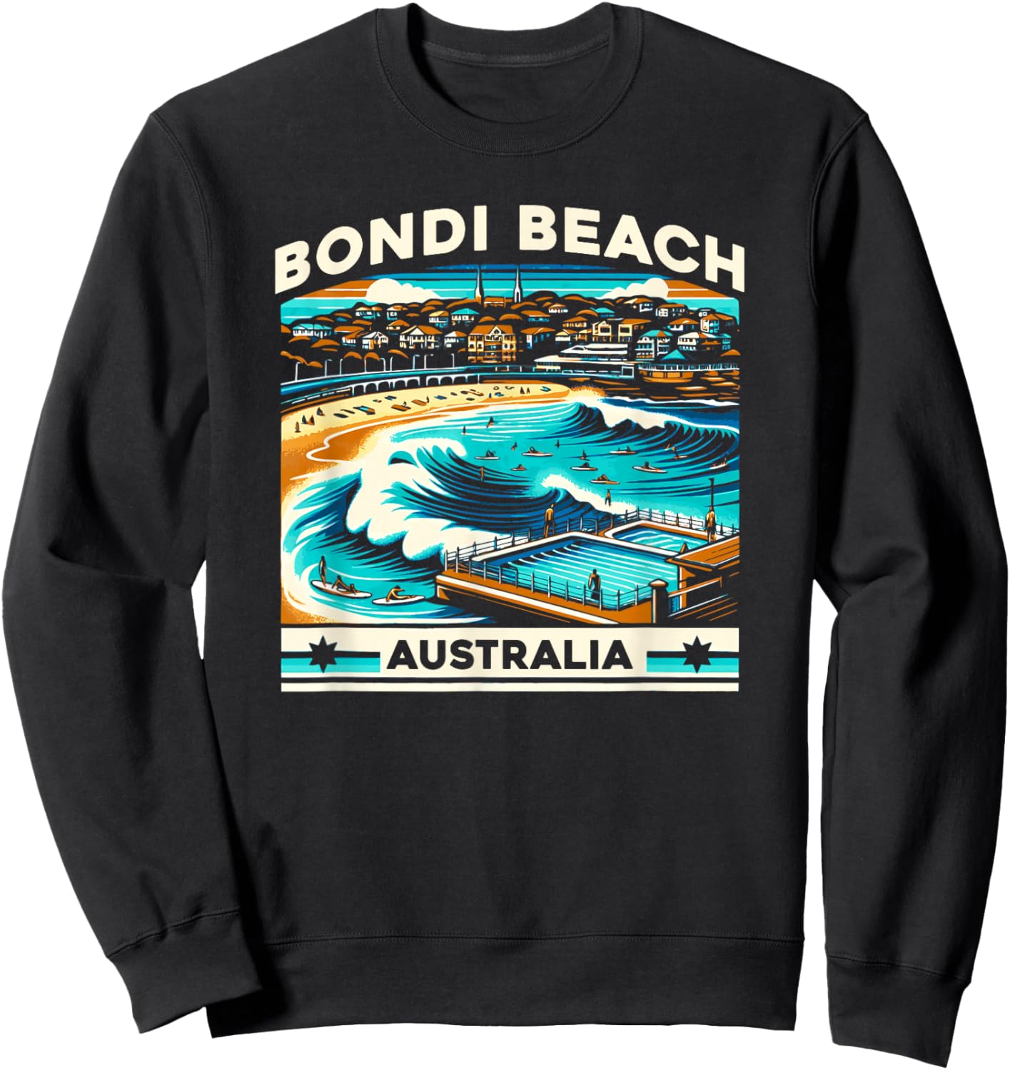 Borough & Bridge Bondi Beach Australia Classic Wave Graphic Sweatshirt - Sweatshirt | Black