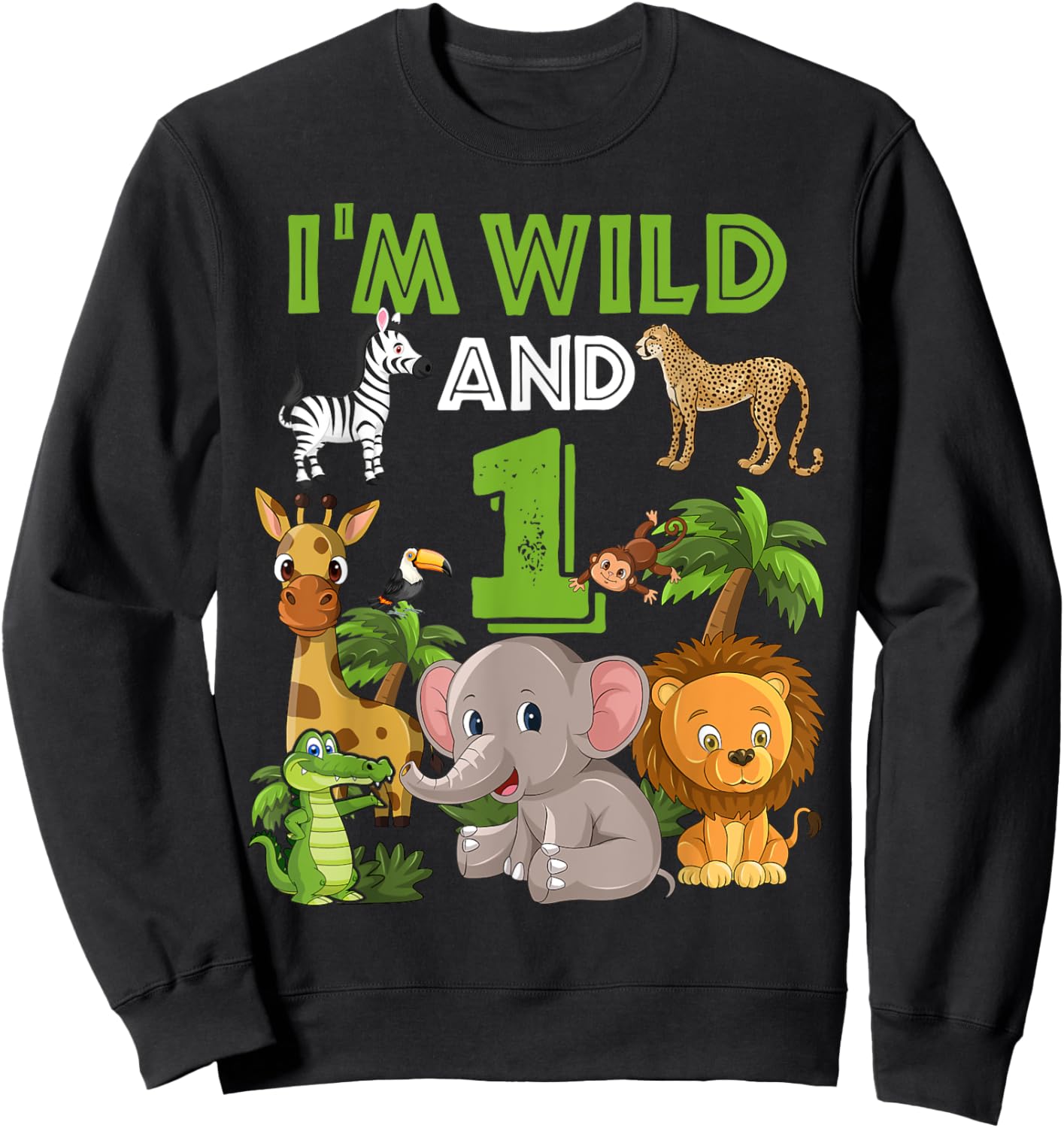 1 Year Old Zoo Birthday Shirt Safari Jungle Zoo Animal 1st Sweatshirt - Sweatshirt | Black