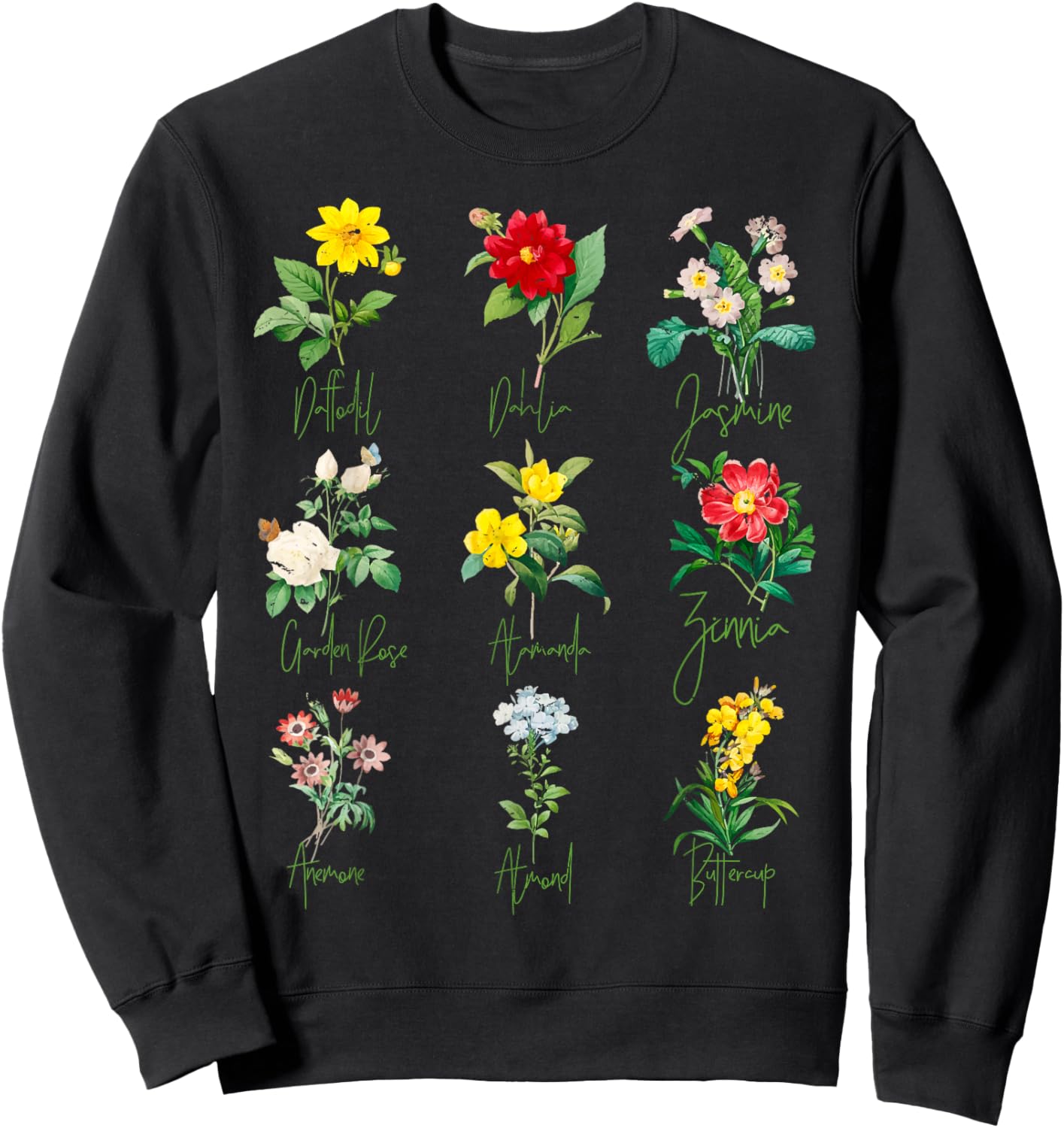 Vintage Botanical Beautiful Floral Flower Power Sweatshirt - Sweatshirt | Black