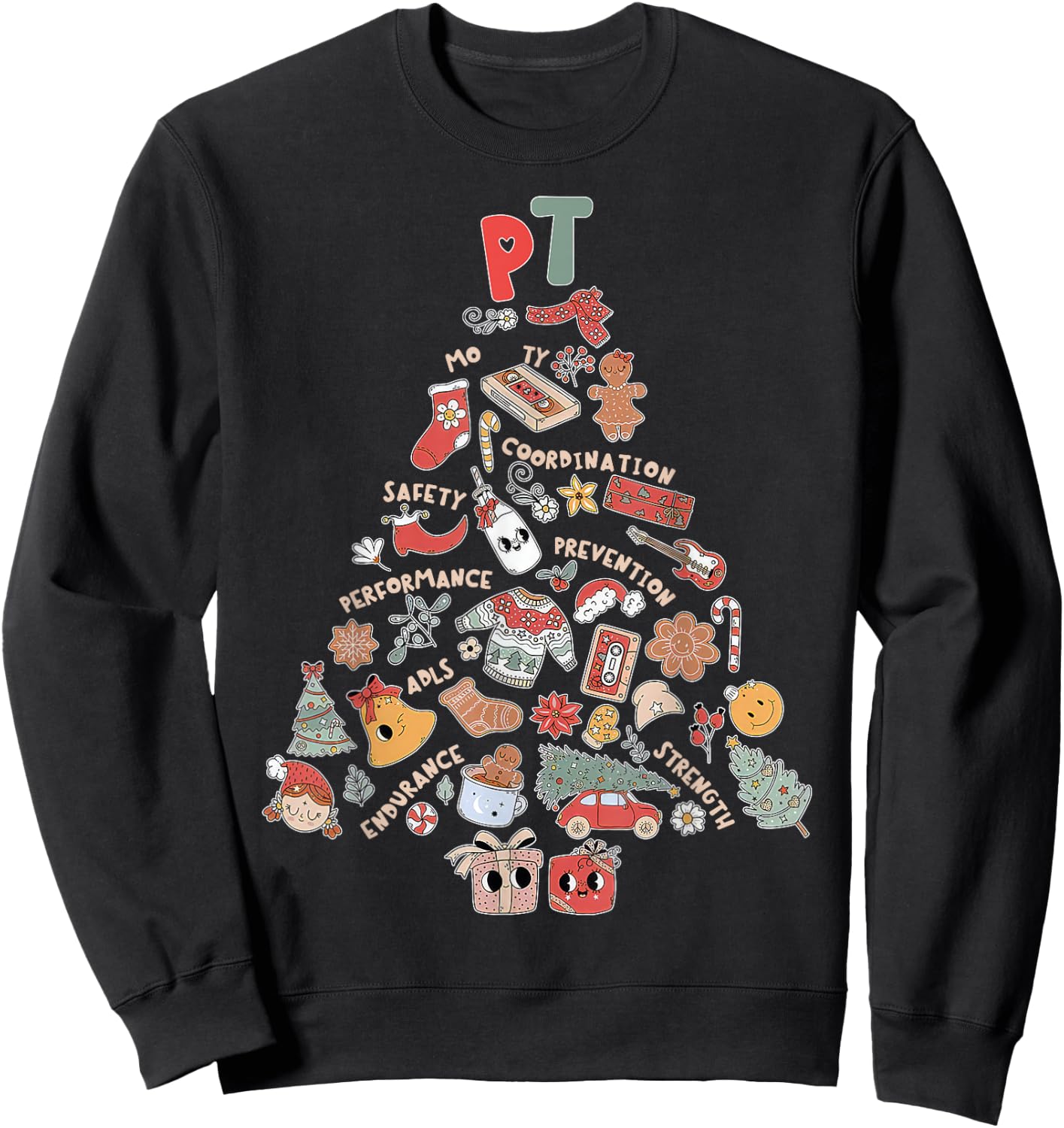 Physical Therapy Christmas PT Therapist Christmas Tree Xmas Sweatshirt - Sweatshirt | Black