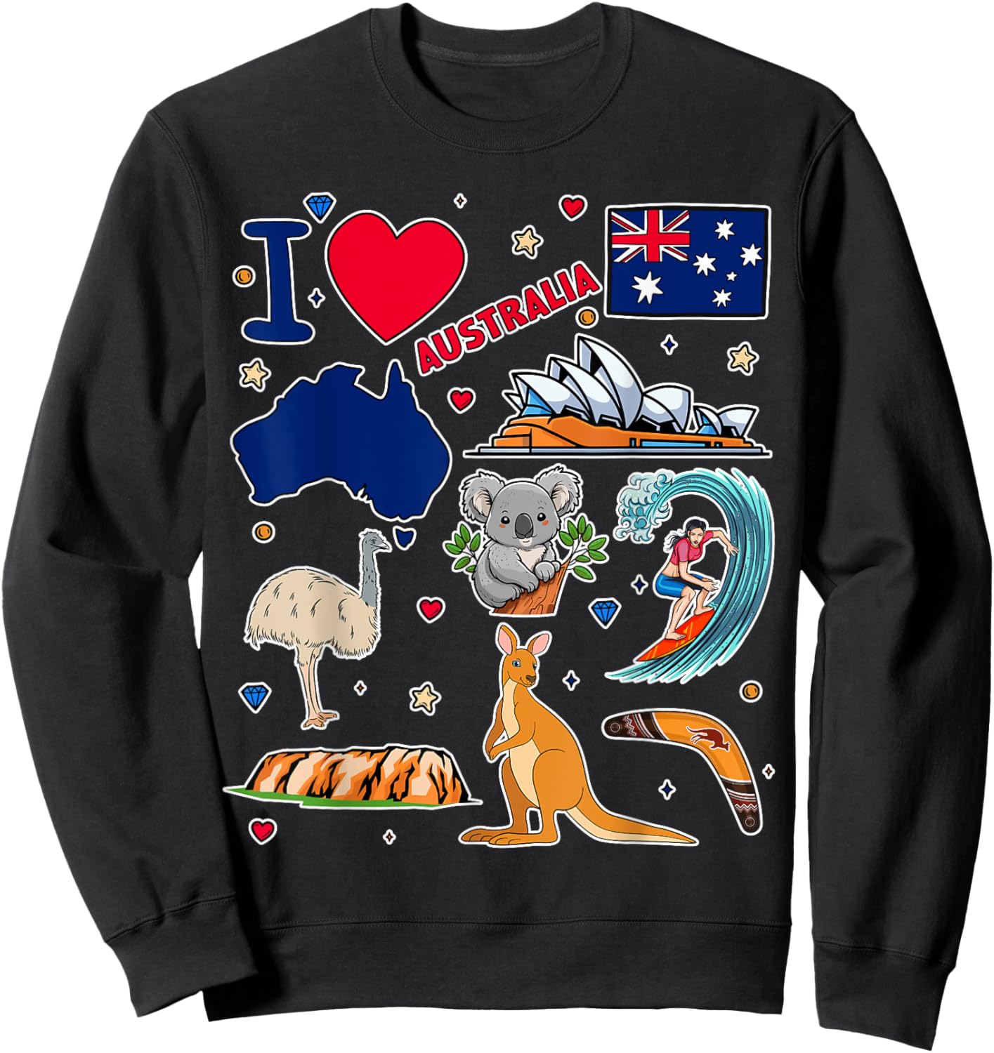Australian hand drawn symbols, Australia map, cultural icons Sweatshirt - Sweatshirt | Black
