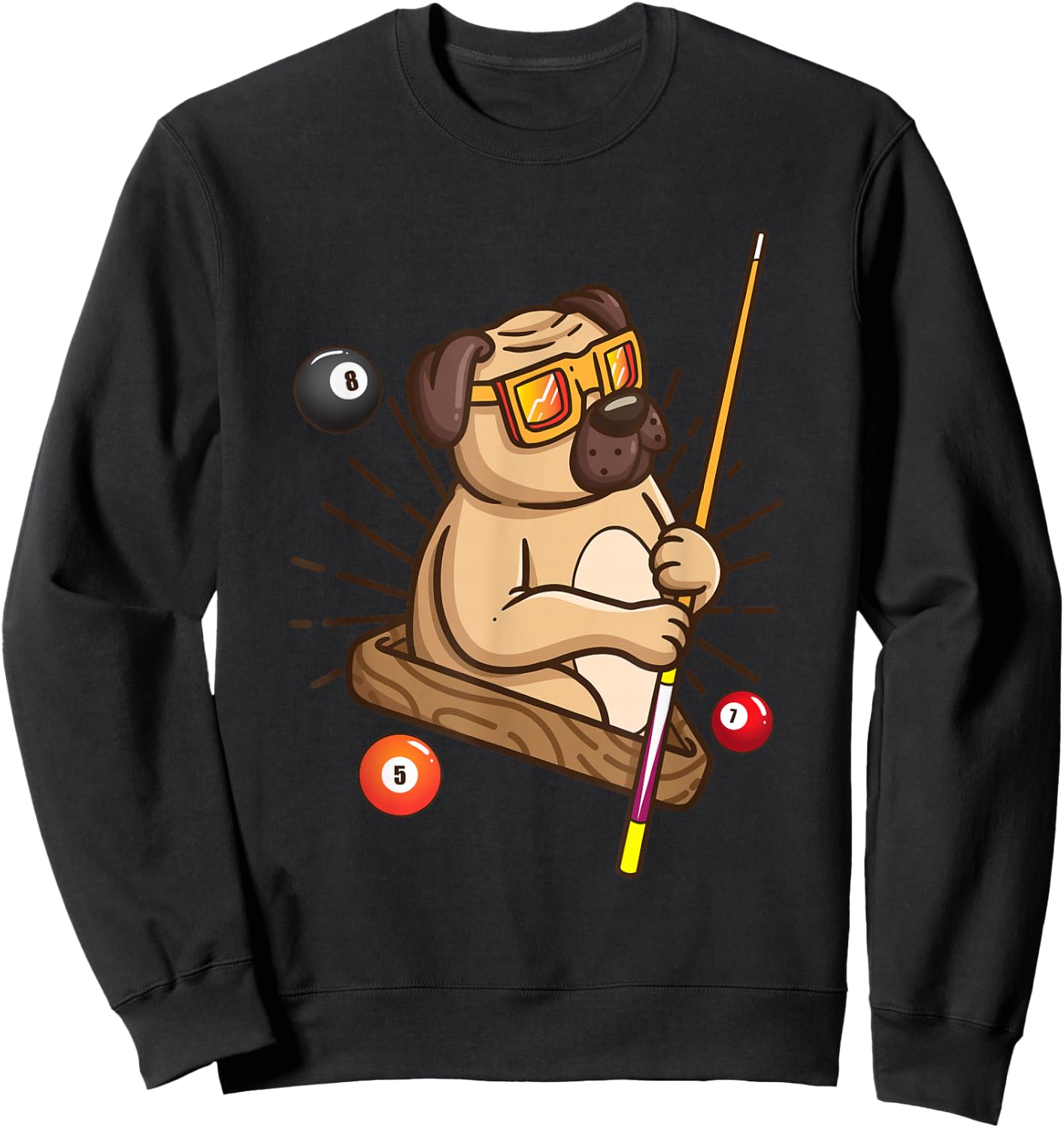 Billiard Pug Dog Hustler Pool Girls Snooker Gifts Sweatshirt - Sweatshirt | Black