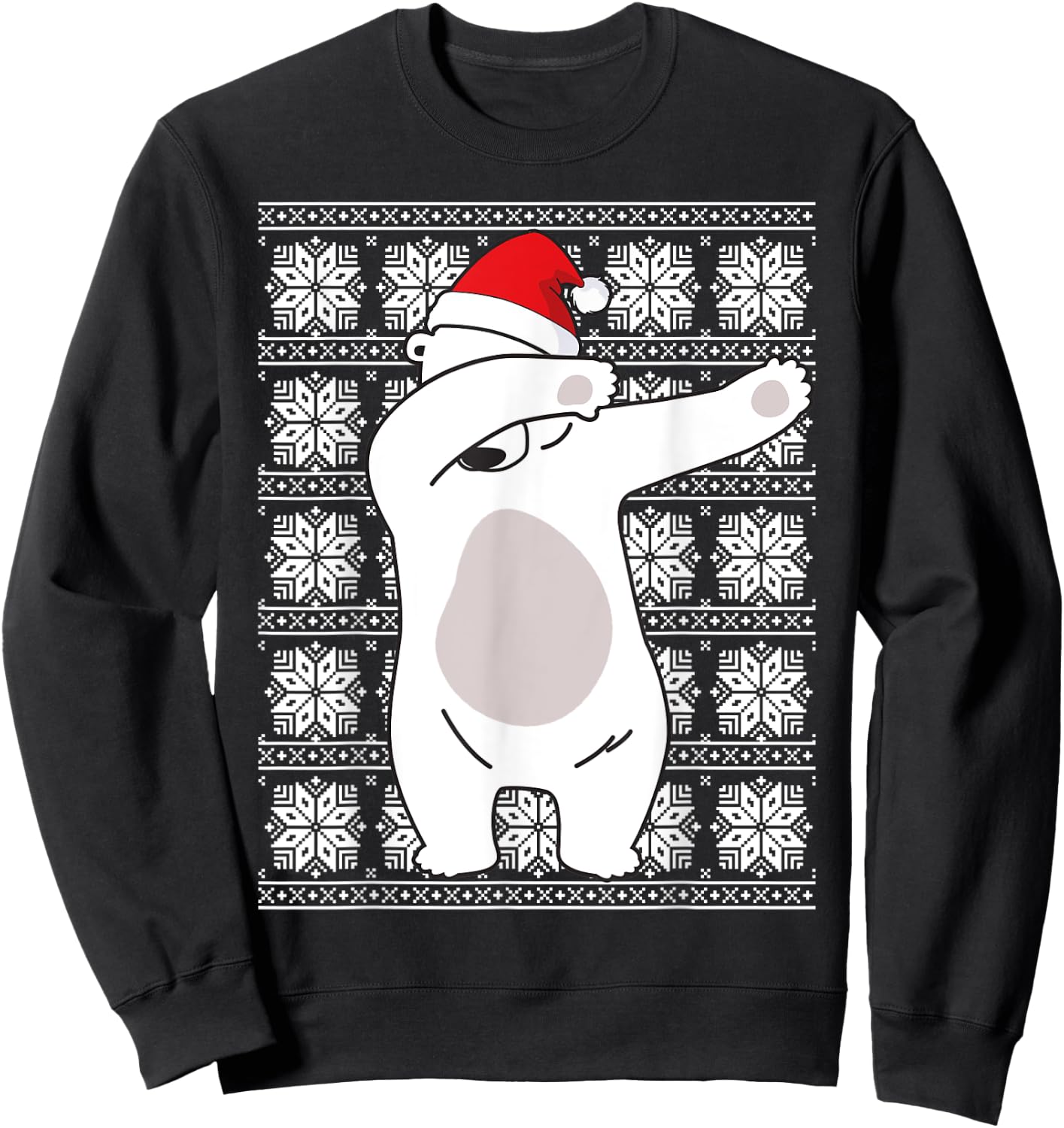 Ugly Christmas Sweater Polar Bear Santa Hat Dabbing Gifts Sweatshirt - Sweatshirt | Black