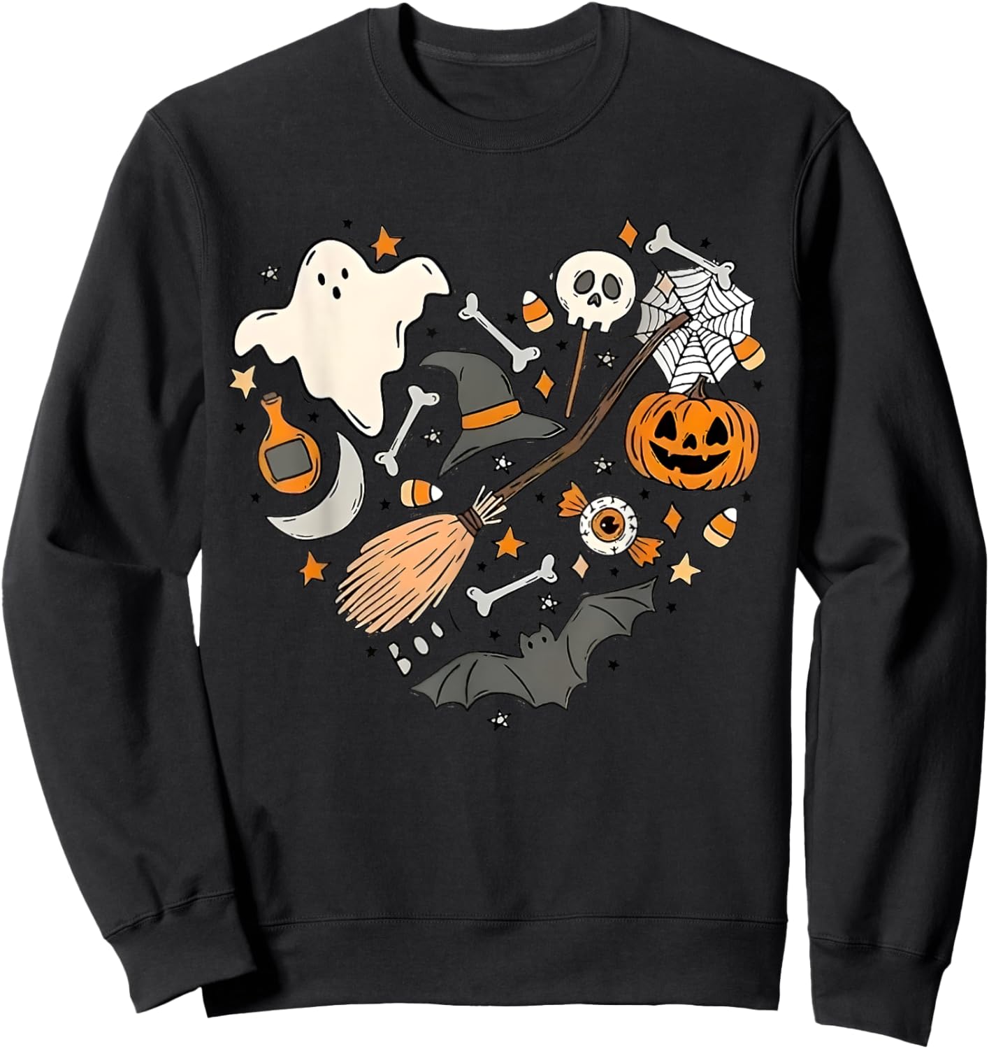 Halloween Doodle Heart Cute Halloween Costume Ghost Funny Sweatshirt - Sweatshirt | Black