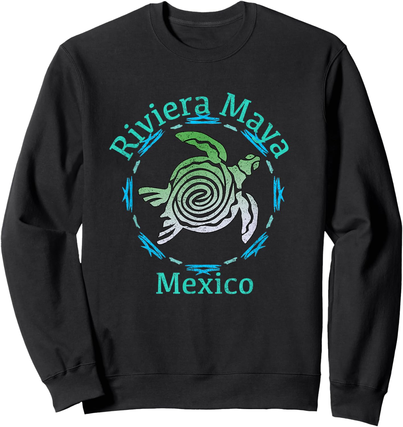 Riviera Maya Mexico Vintage Tribal Turtle Sweatshirt - Sweatshirt | Black