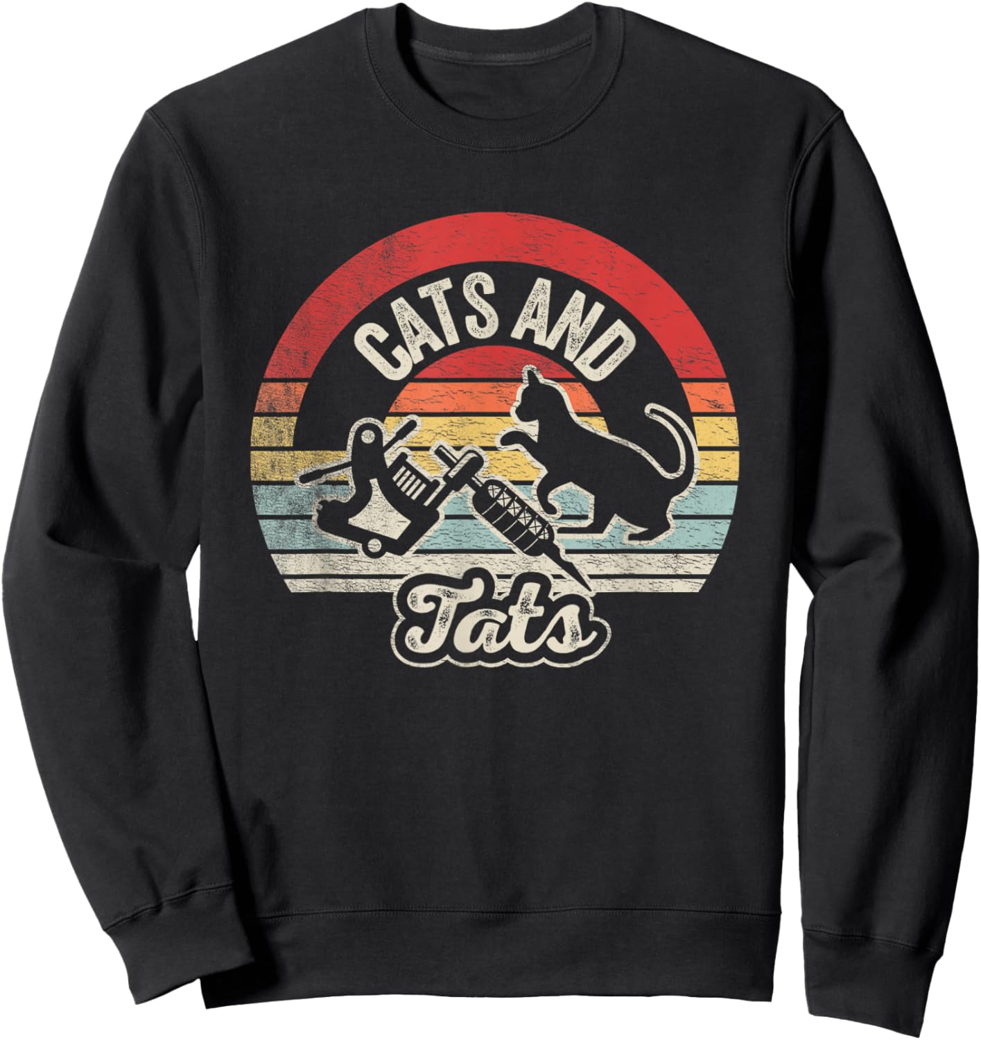 Vintage Cats and Tats Shirt Cat Tattoo Lover Cats & Tats Sweatshirt - Sweatshirt | Black