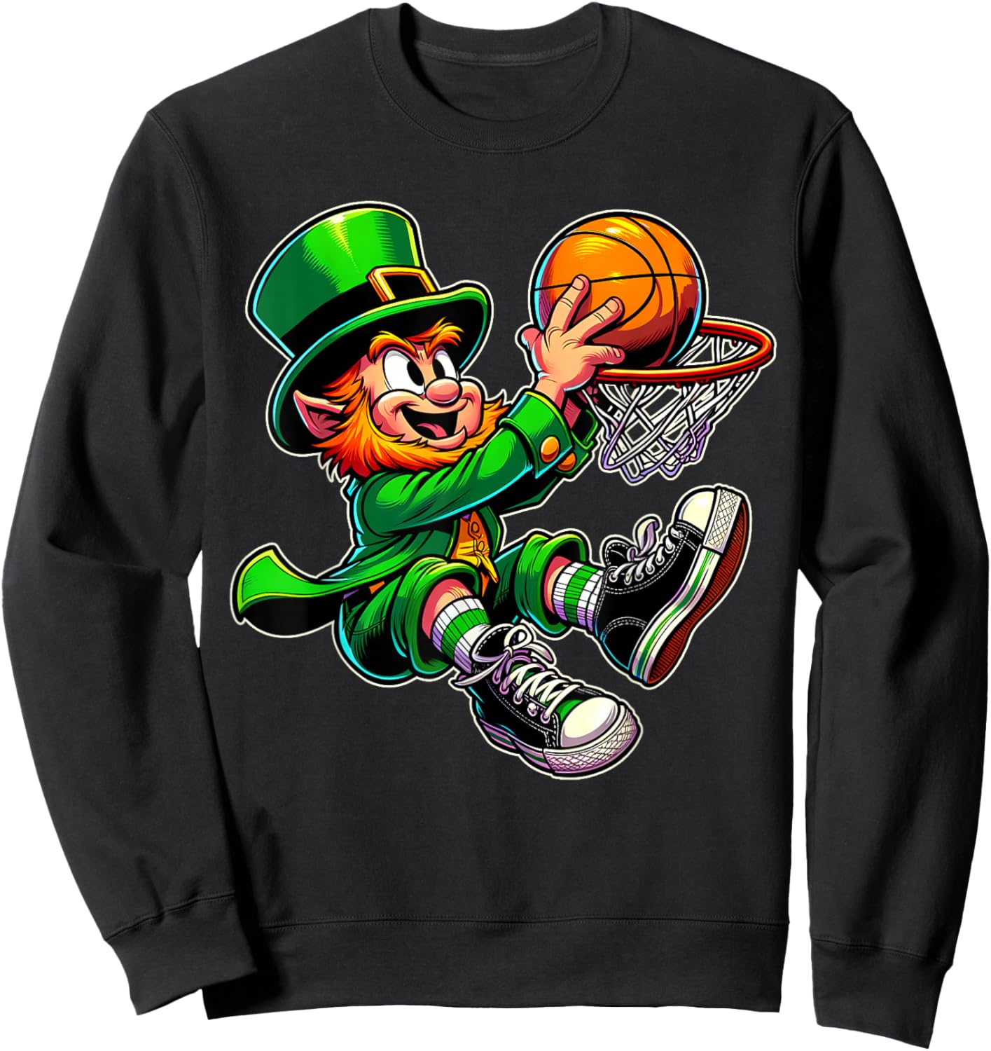 St Patrick's Day Irish Leprechaun Basketball Player Dunk Sweatshirt - Sweatshirt | Black