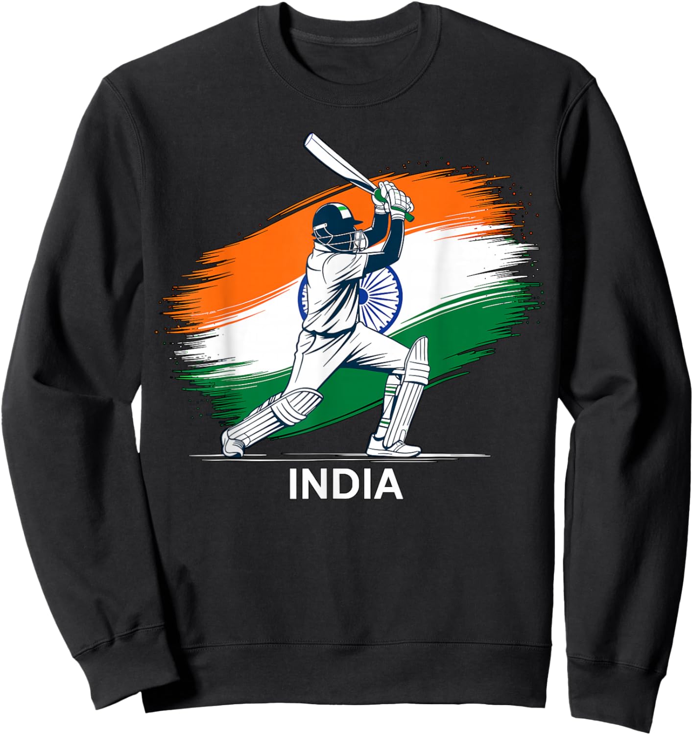 Indian Cricket with Flag Sweatshirt - Sweatshirt | Black