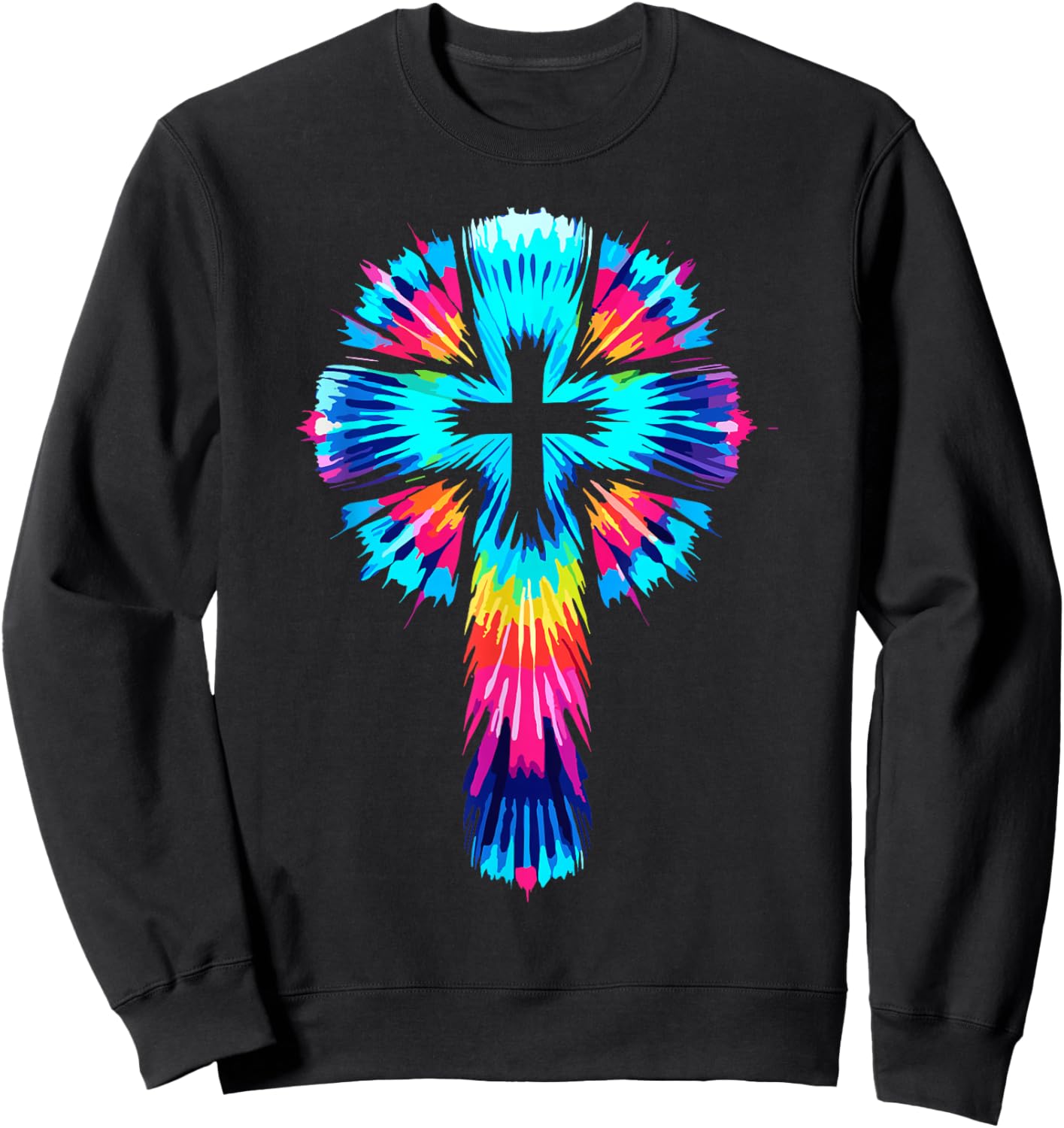 Religious Designs By ShirtZilla Vibrant Tie Dye Cross Christian Apparel Cross , Small, Black Sweatshirt - Sweatshirt | Black